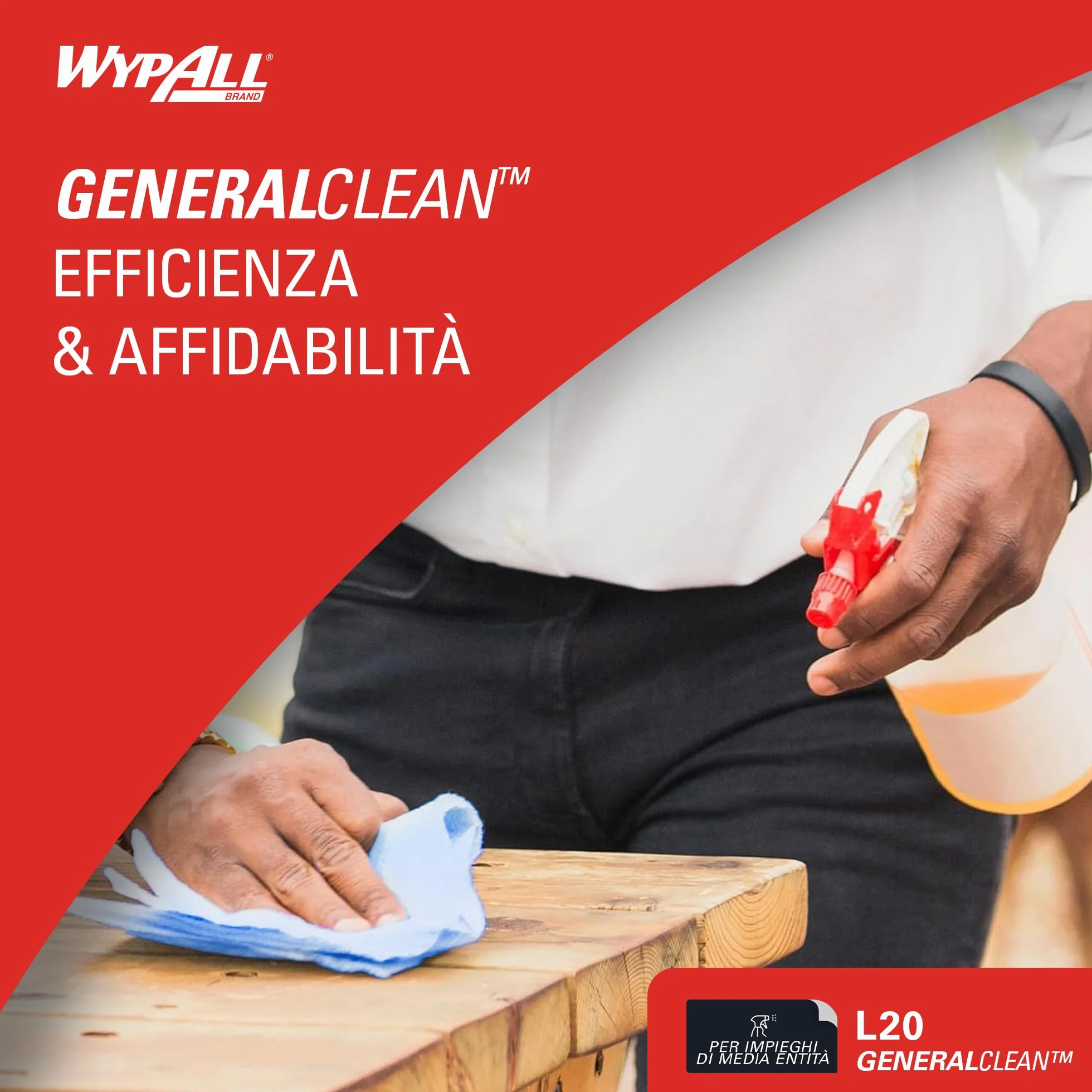 WypAll L20 Maxi Rotolo Panni Carta 7300, 2 Veli, Blu, 500 Fogli, Biodegradabili, Certificato Contatto Alimentare