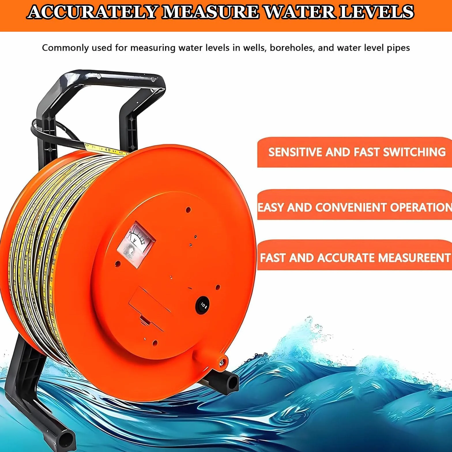 Misuratore di profondità dell'acqua di pozzo sonda acciaio inossidabile nastro acciaio 100m 328ft voltmetro avviso acustico