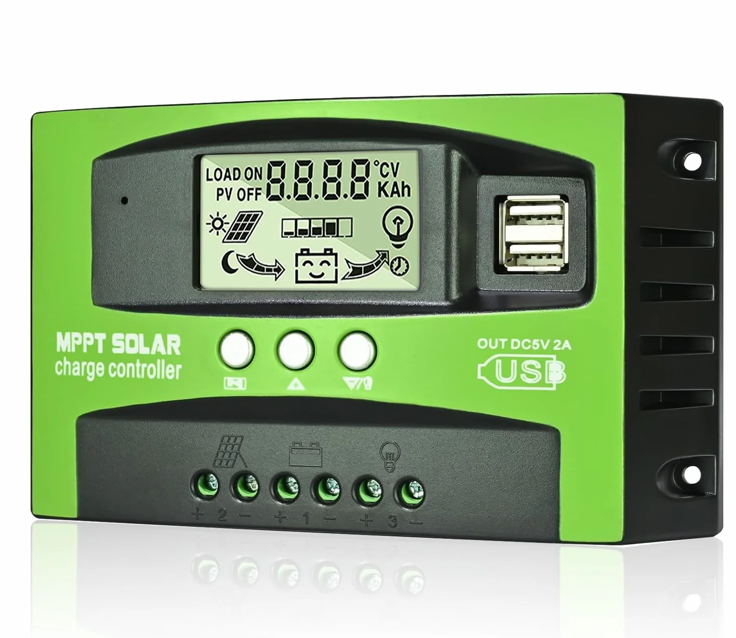 MPPT 30A Regolatore di Carica Solare 12V 24V Auto, Regolatore di Carica 30A MPPT con Sensore Temperatura e LCD Display 2 porte USB Adatto, per pannelli solari 12V 24V al Piombo e Litio Batterie