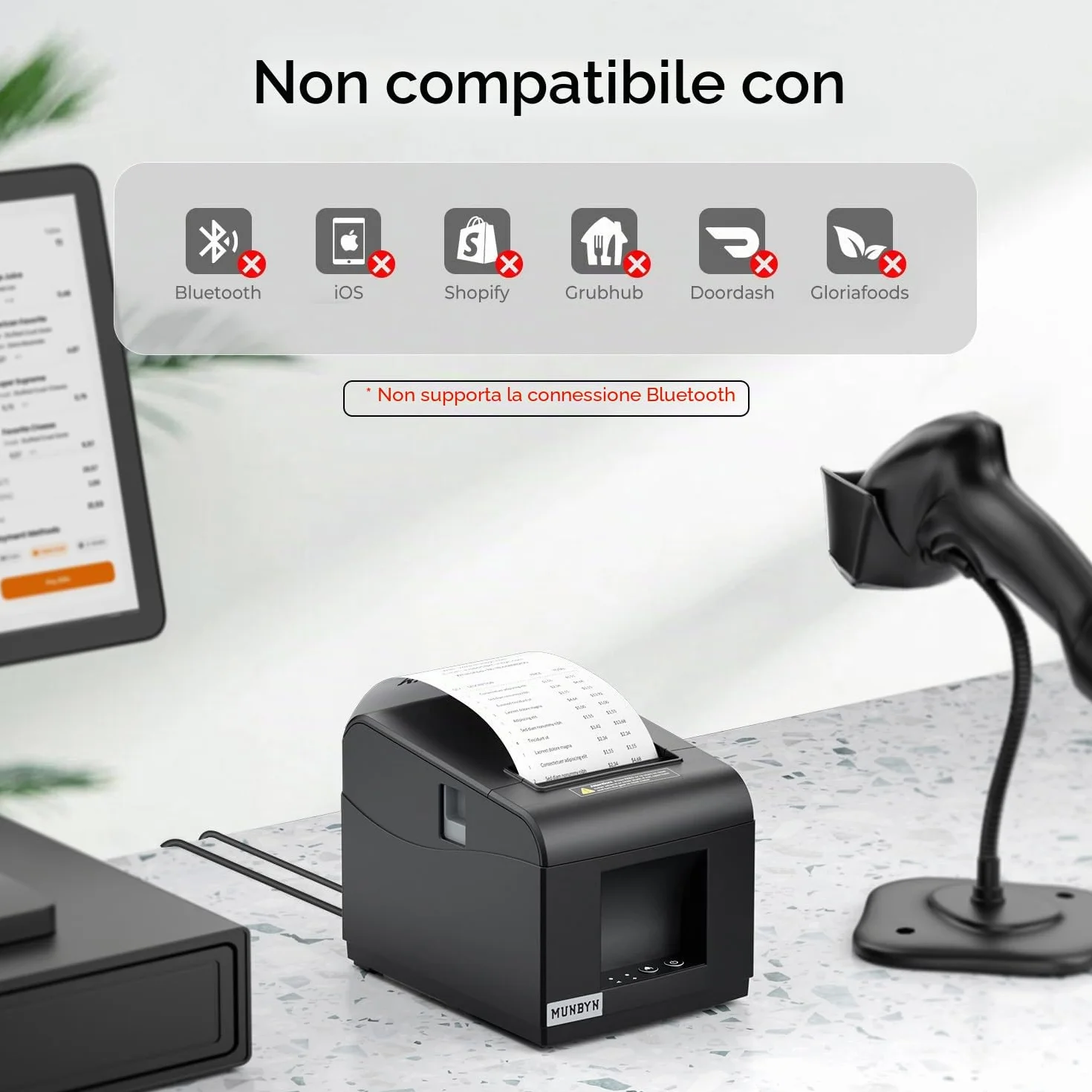 MUNBYN ITPP072 Stampante Termica per Scontrini da 80 mm – Stampante POS con Porte USB + LAN – Compatibile con Android, Windows, ChromeOS e Linux – Non supporta la connessione Bluetooth