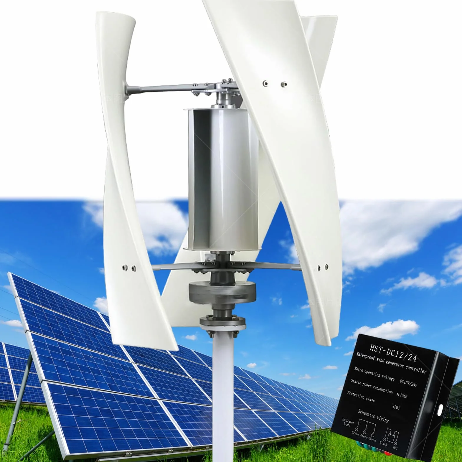 6000W Kit Generatore Eolico Verticale Domestico da, 24V 48V 220V Senza Nucleo, a Bbassa Velocità, con Controller per Imbarcazioni, Camper, Abitazioni