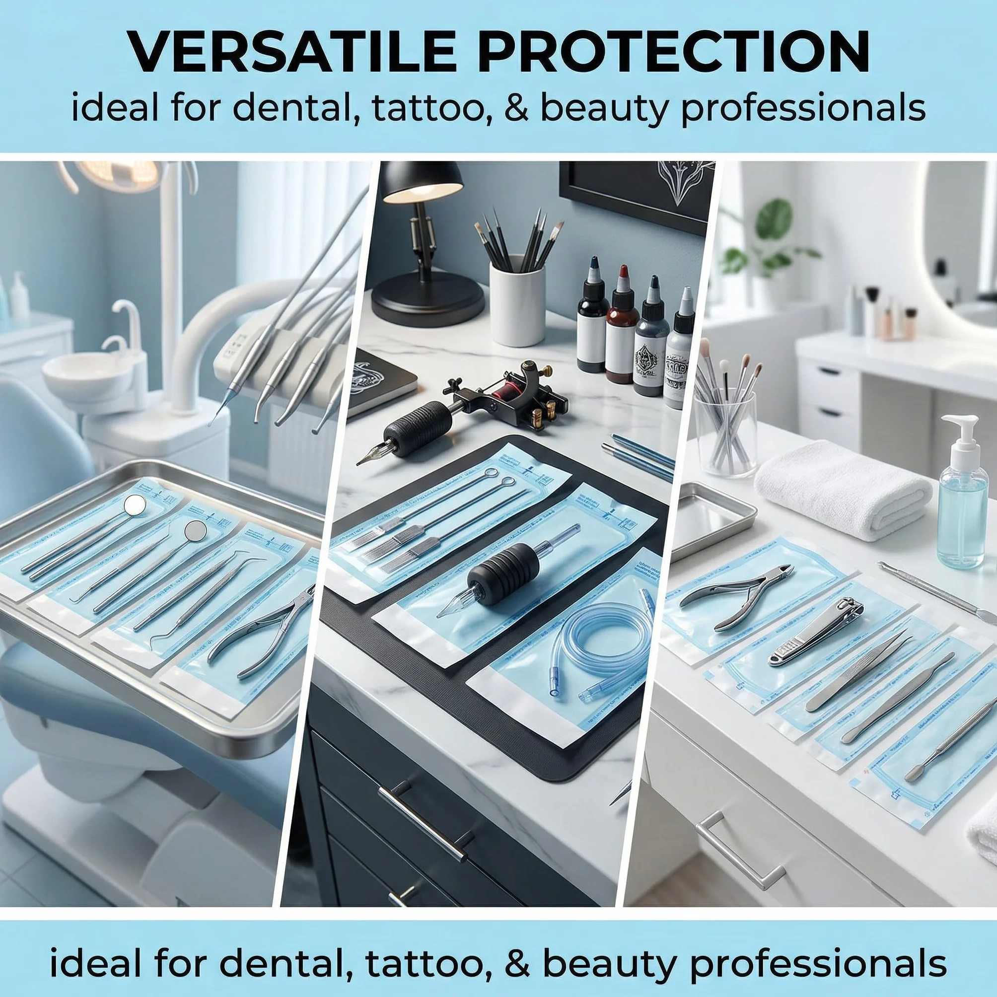 YUZNA 90 pezzi Buste Autosigillanti per Sterilizzazione, Senza Pieghe Laterali, Ideali per Sterilizzazione Dentale, Sacchetti per Sterilizzazione Autosigillante (Tre dimensioni)