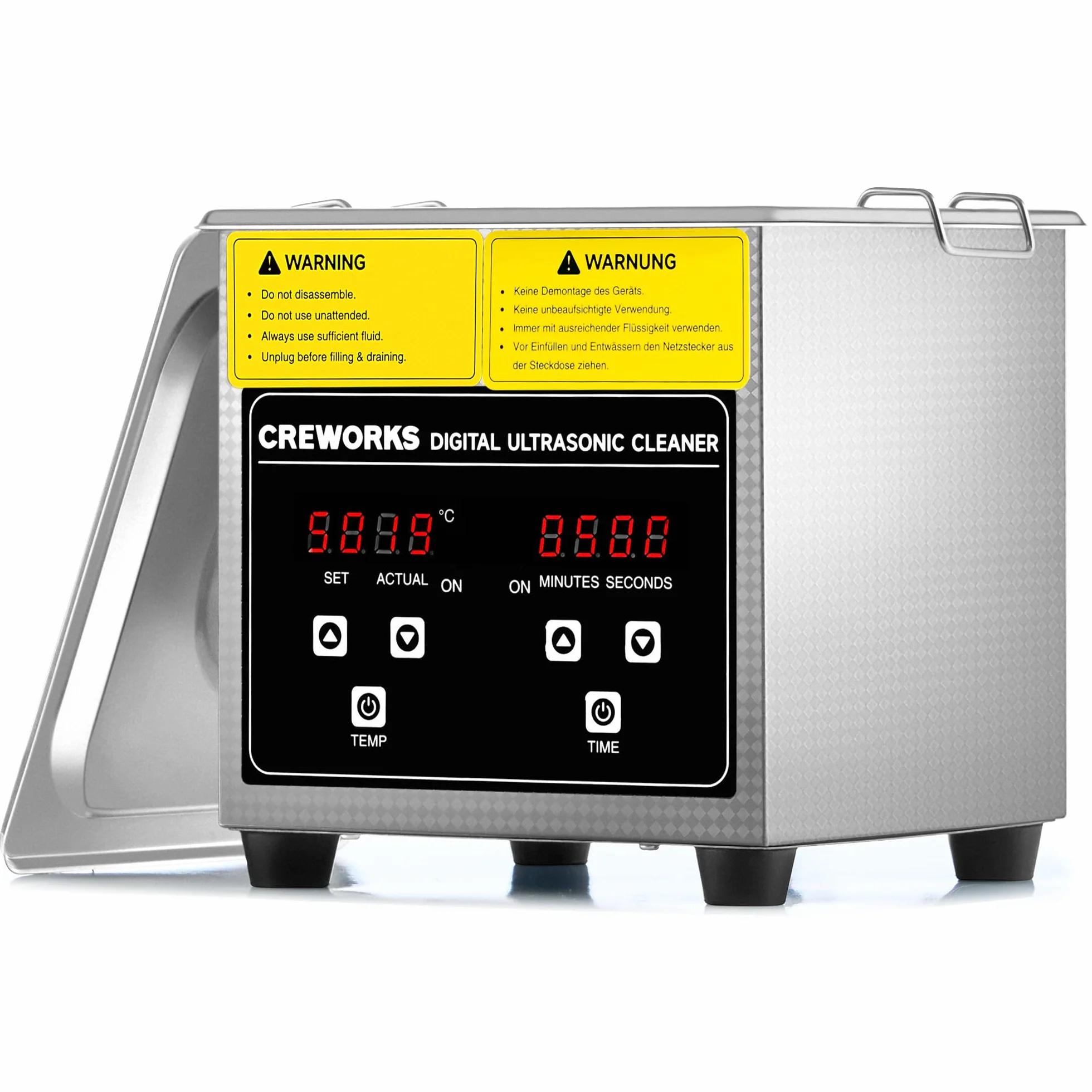 Pulitore Ultrasuoni Industriale 1L 50W Acciaio Inossidabile con Riscaldatore Timer Digitale