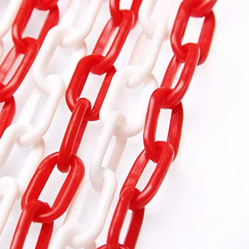 KATSU Barriera a Catena in Plastica 25 Metri 5mm x 25m Alta Visibilità Catena a Maglie in Plastica Bianca e Rossa per Avviso di Sicurezza Parcheggio, Controllo della Folla, Traffico, Coda 990937