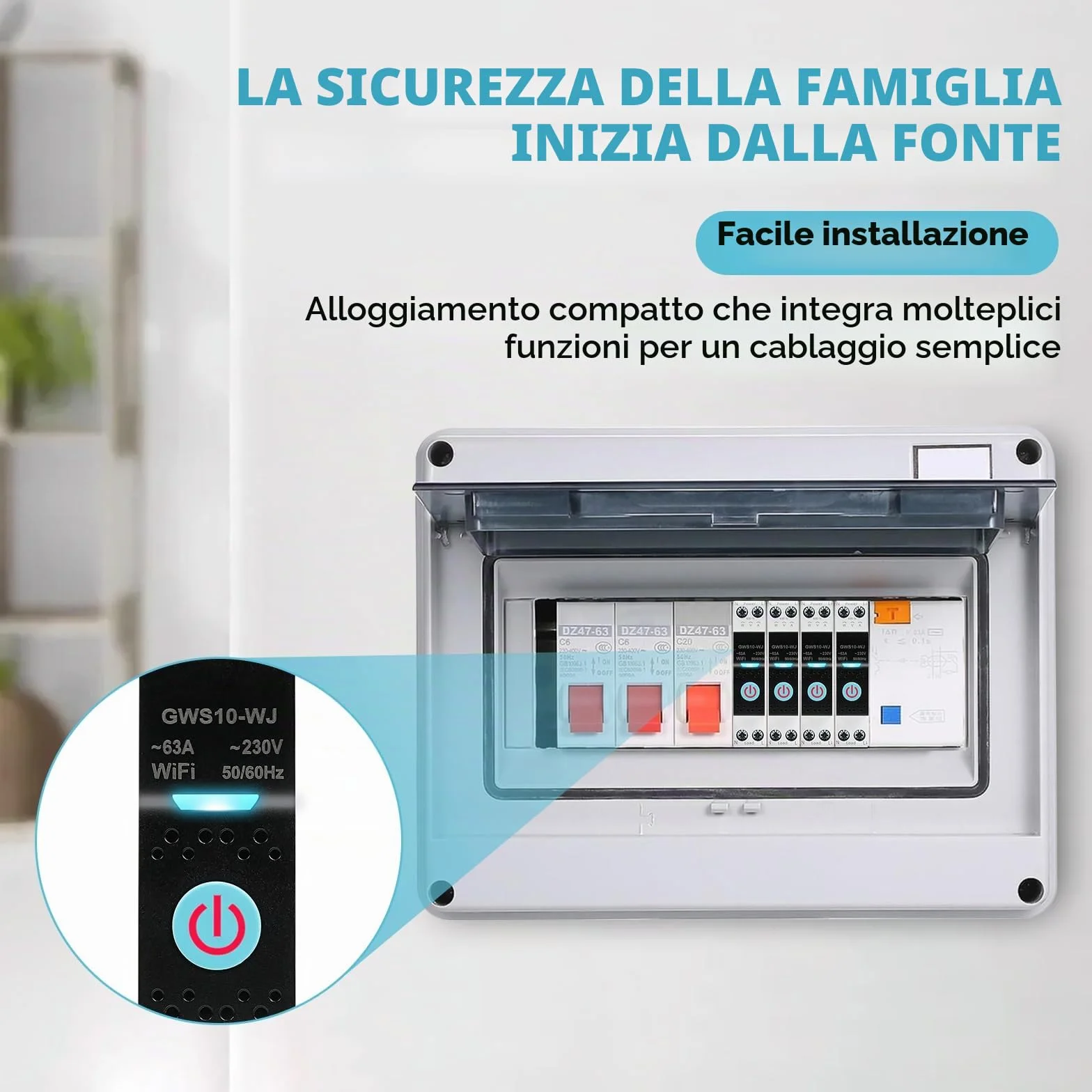 Interruttore Smart WIFI 63A Tuya interruttore Intelligente wifi controllo vocale 5 Modalità di Temporizzazione AC 230V smart switch monitoraggio energetico Compatibile con Alexa/Google Home GWS10-WJ
