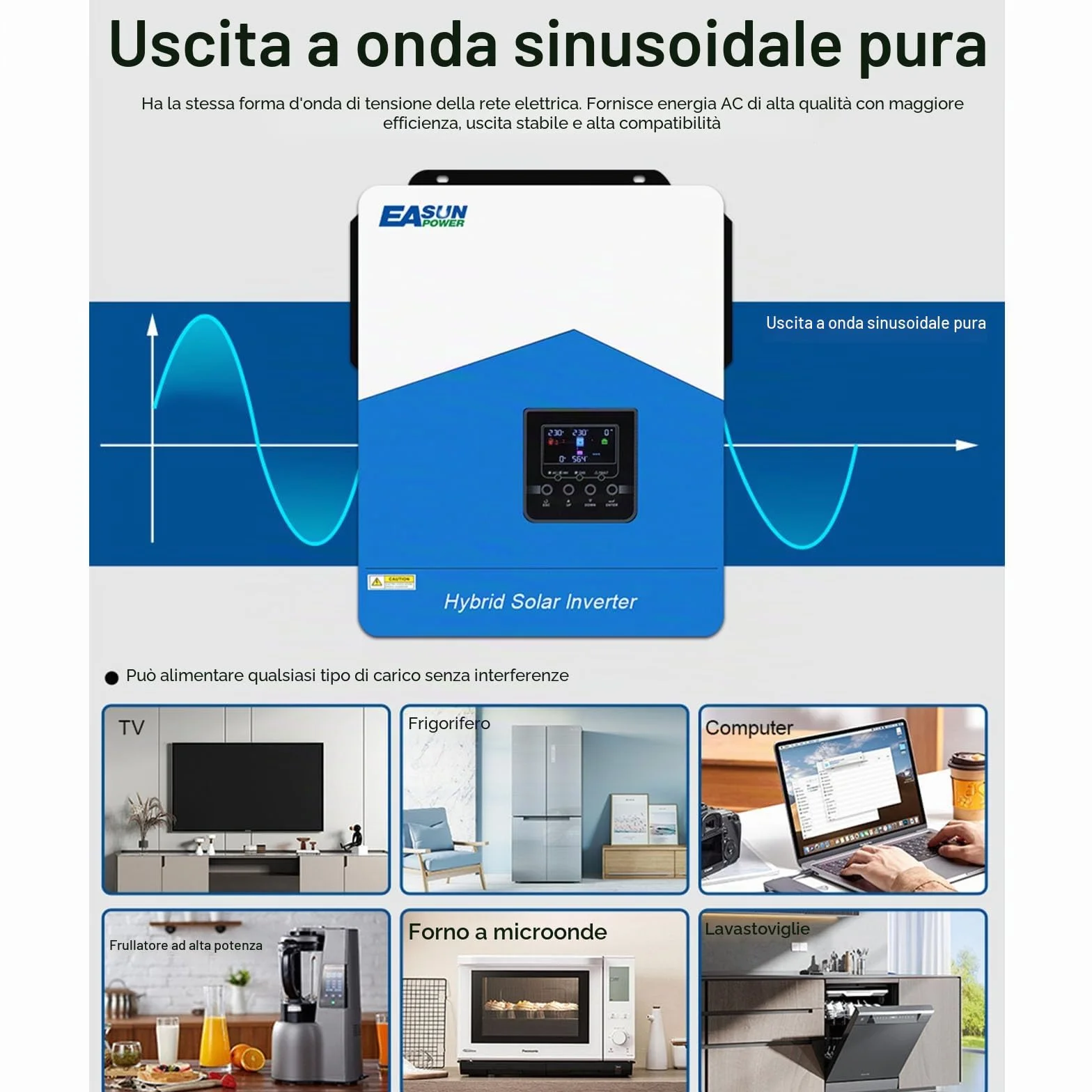 POWLAND 6200W Inverter ibrido da 48Vdc a AC 230V con modulo WiFi 2 uscite AC Larghezza PV 60-500VDC Off Grid Pure Sine Wave Solar Inverter 120A MPPT Per batterie al piombo e al litio