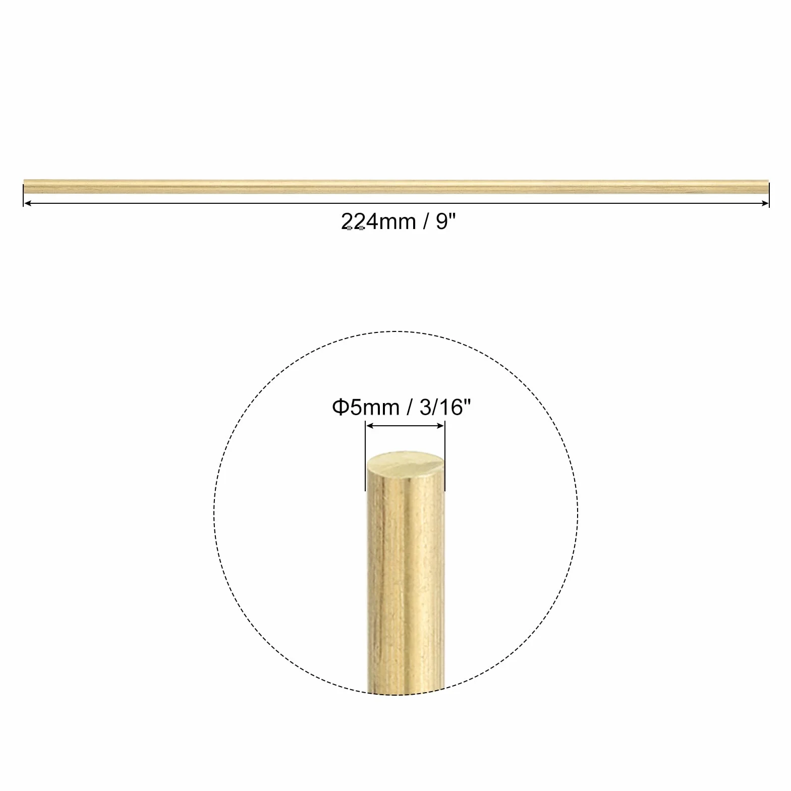 QUARKZMAN 4pz Aste in Ottone (5mm)3/16" x (224mm)9" Tonda Asta Rotonda Filo Rame Morbido per Tornio Barra per Manici Coltelli Pin Fai da Te Modellismo Aereo