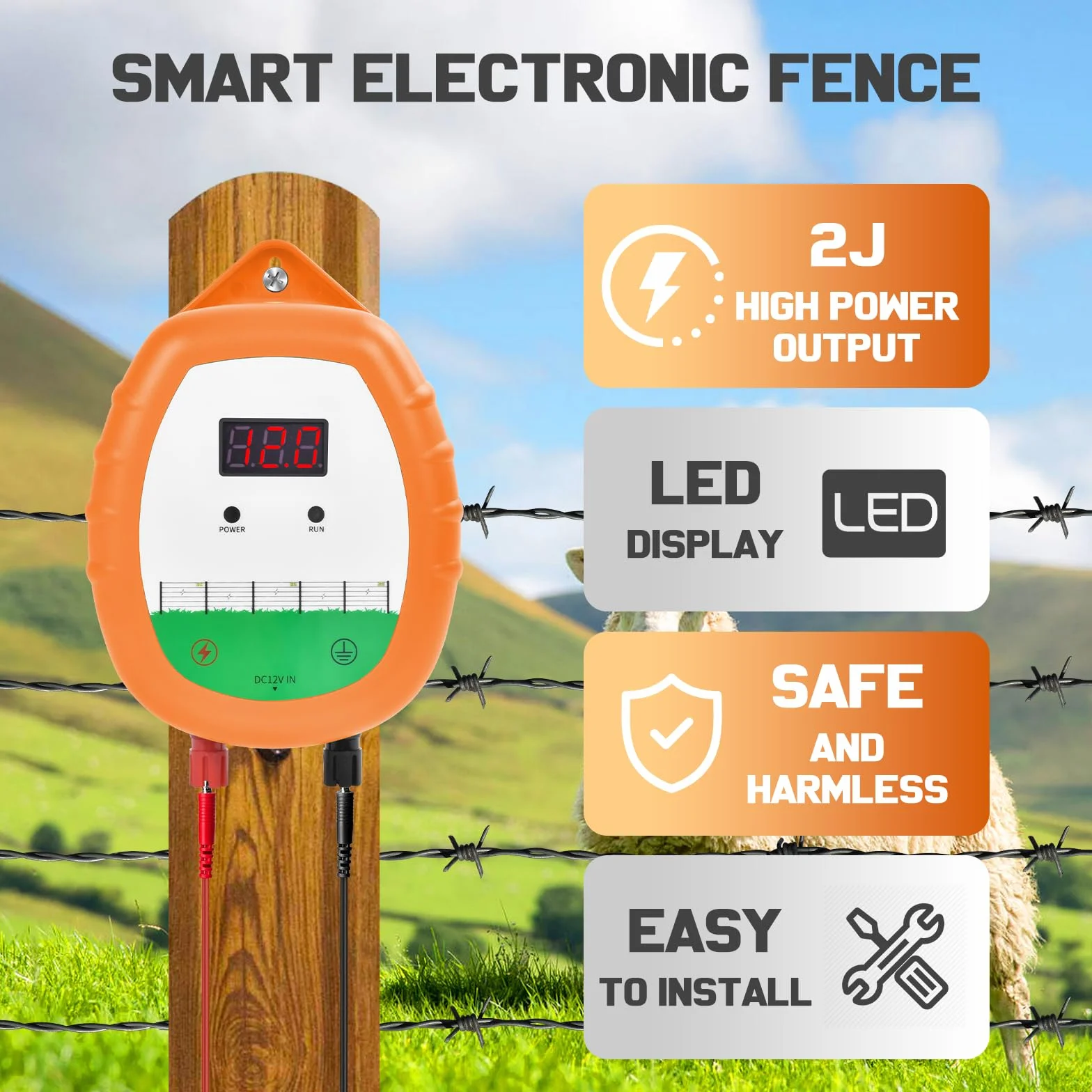 Recinzione Elettrica Kit 10 km 1 Elettrificatore 200 m Filo 2,2 mm² Custodia Impermeabile