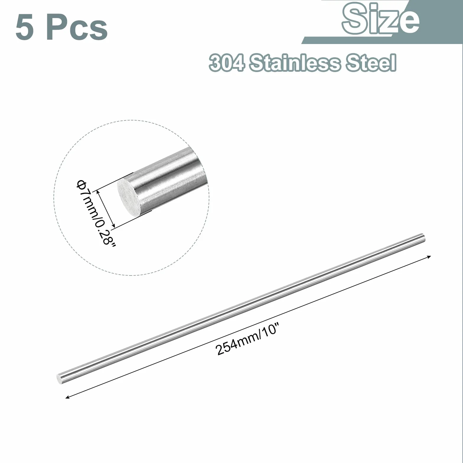 QUARKZMAN 5 Pezzi Barre In Acciaio Inox 304 7mm x 254mm Barra Rotonda Solida