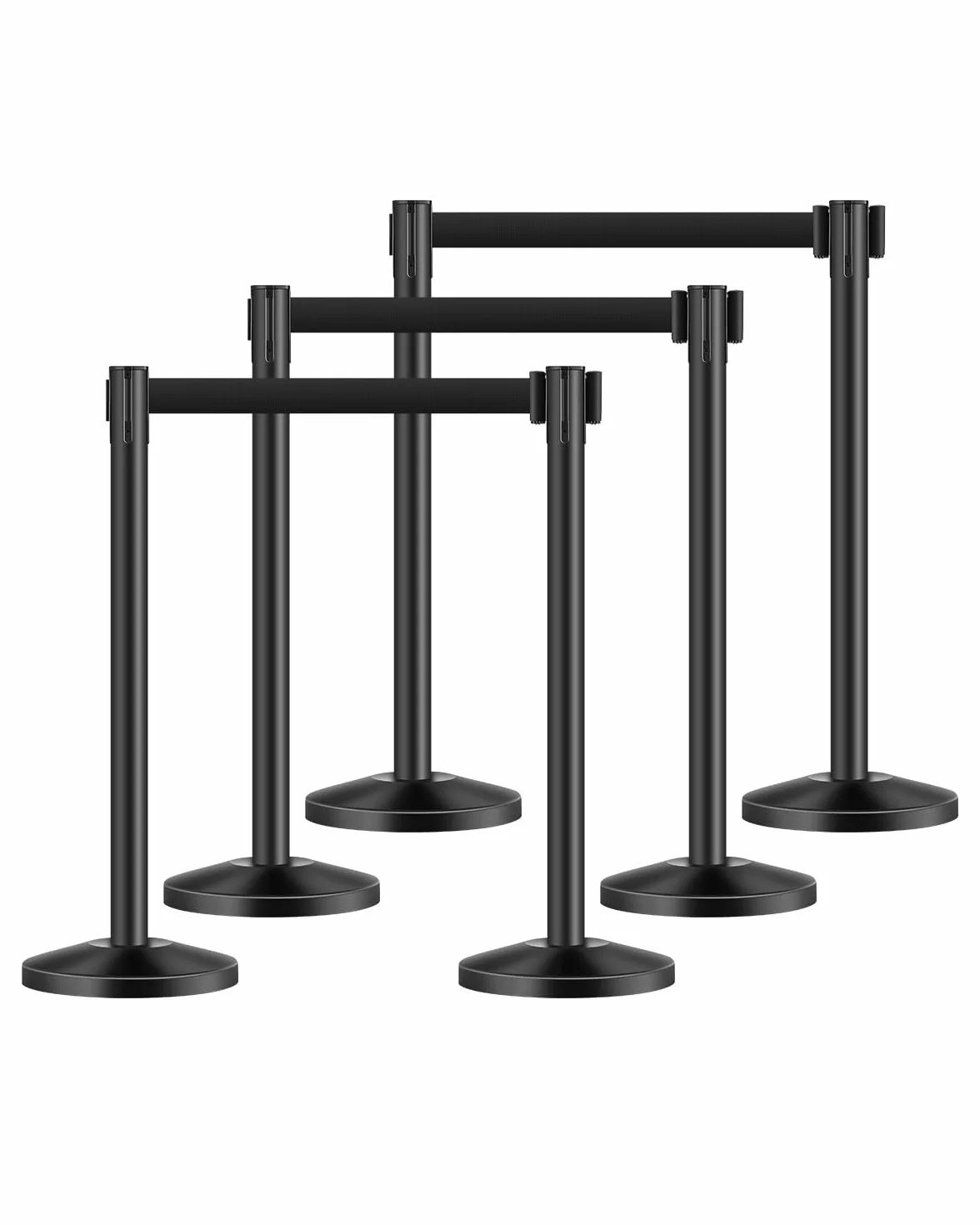 VEVOR Pali per Barriera di Controllo della Folla 315 x 870 mm Supporto per Barriera in Acciaio al Carbonio, Confezione da 6, con 6 Cinghie Retrattili, con Base Cava per Matrimoni, Mostre, Nero