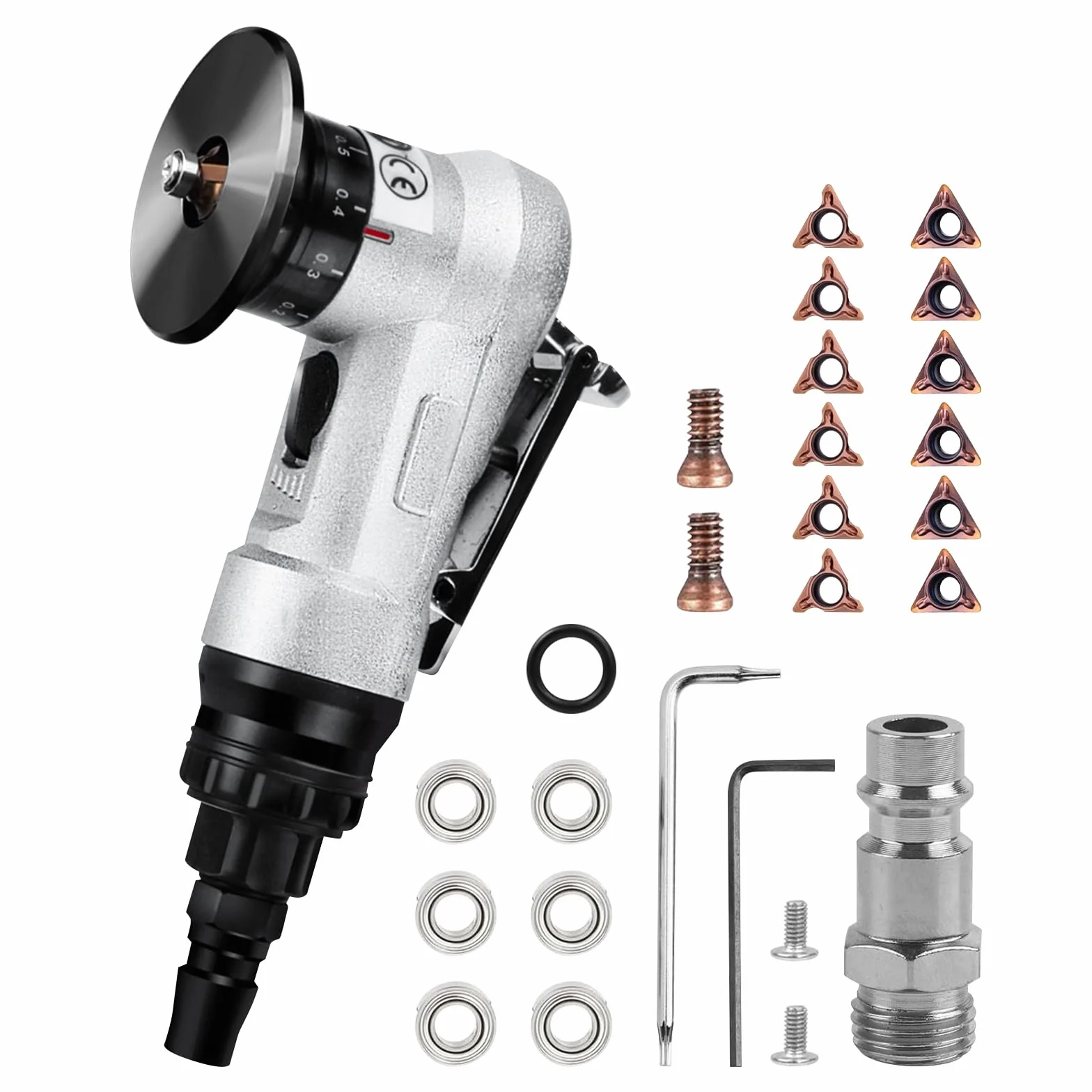 Mini macchina pneumatica per smussatura, utensile portatile a 45° per metallo e legno, guscio in lega di alluminio (6 lame R + 6 C)