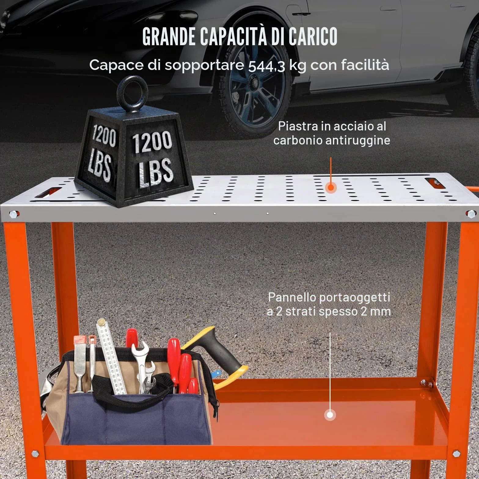 VEVOR Tavolo da Saldatura Lavoro Saldatore in Acciaio al Carbonio Capacità Carico Max. 544kg, Banco di Lavoro per Saldatura 91,4 x 45,7 cm da Officina Garage, Tavolo da Saldatura 94 Fori Portautensili