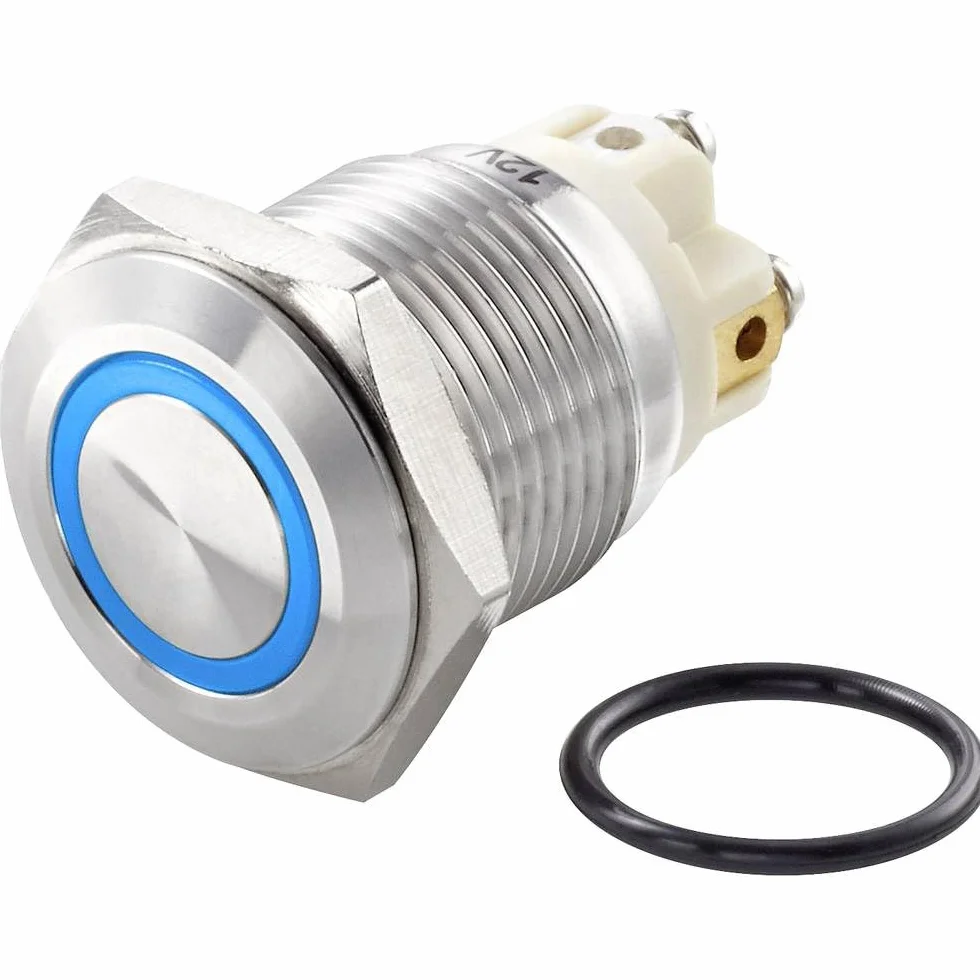TRU COMPONENTS TC-7494696 TC-GQ16F-10E/L/B/12V/S Pulsante antivandalo 48 V/DC 2 A 1x Off / (On) Momentaneo Blu IP65 1 p