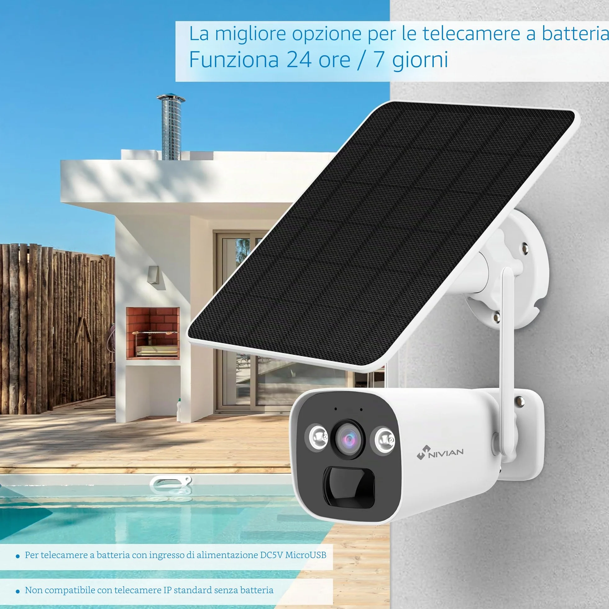 NIVIAN Panel Solar 9W para Cámaras de Seguridad IP USB-C