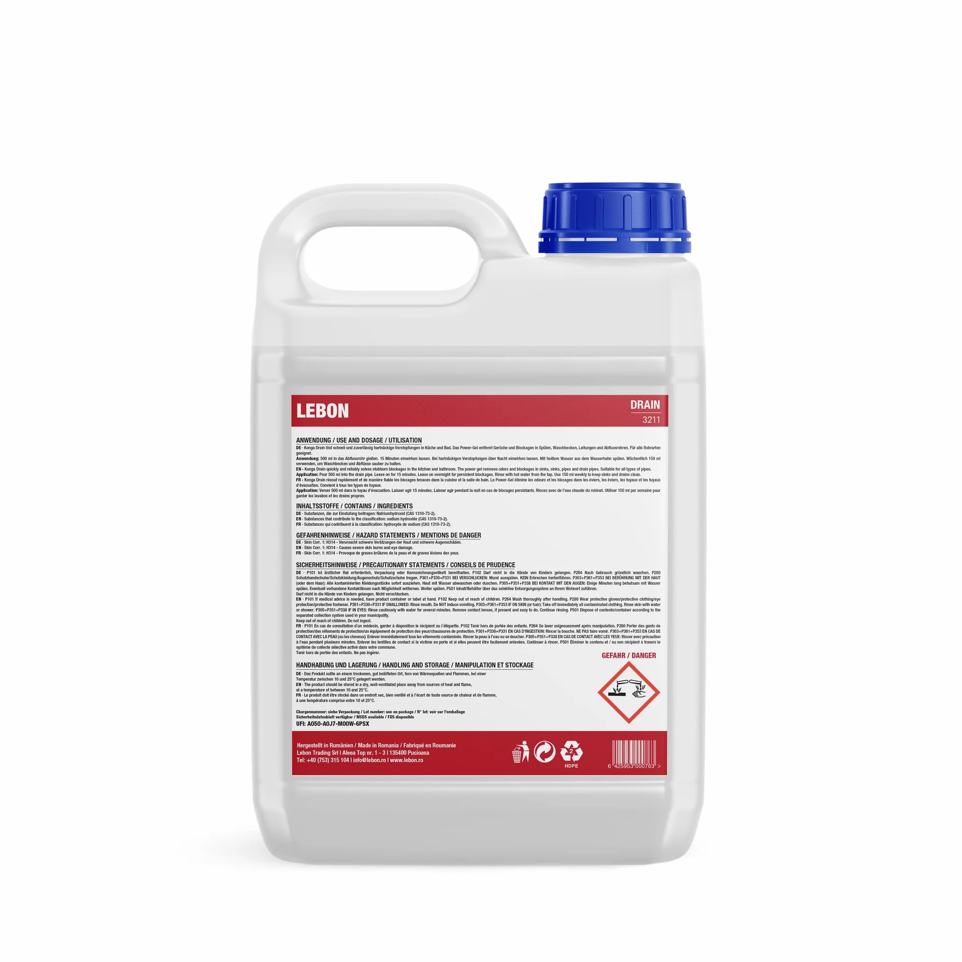 Konga Decapant Forte - Detergente professionale per tubi altamente alcalino, scioglie grassi, capelli e blocchi organici, per grandi cucine, scarichi industriali e applicazioni esigenti (5 l)