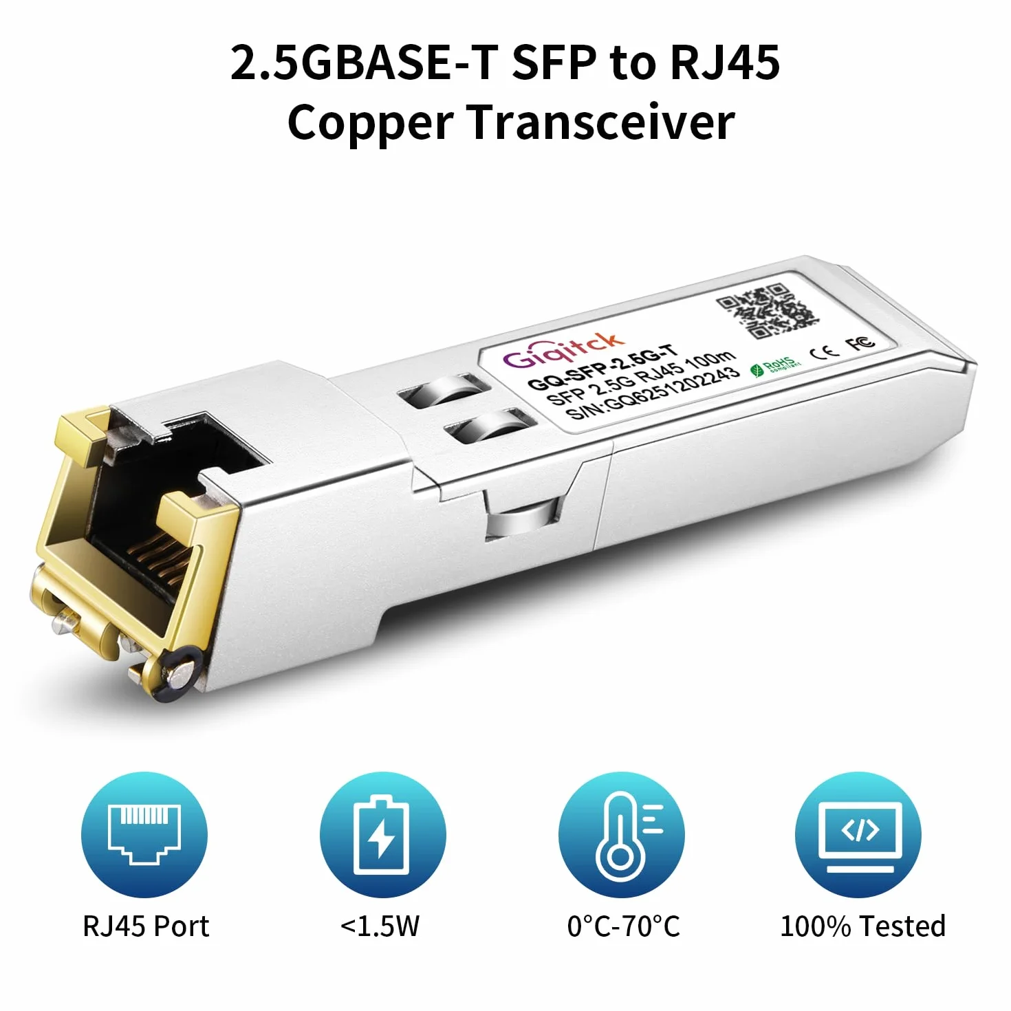 2.5GBASE-T SFP RJ45 Modulo 2.5G SFP Ricetrasmettitore Mini-GBIC Compatibile per Cisco SFP-2.5G-T, Ubiquiti, MikroTik, TP-Link fino a 100m