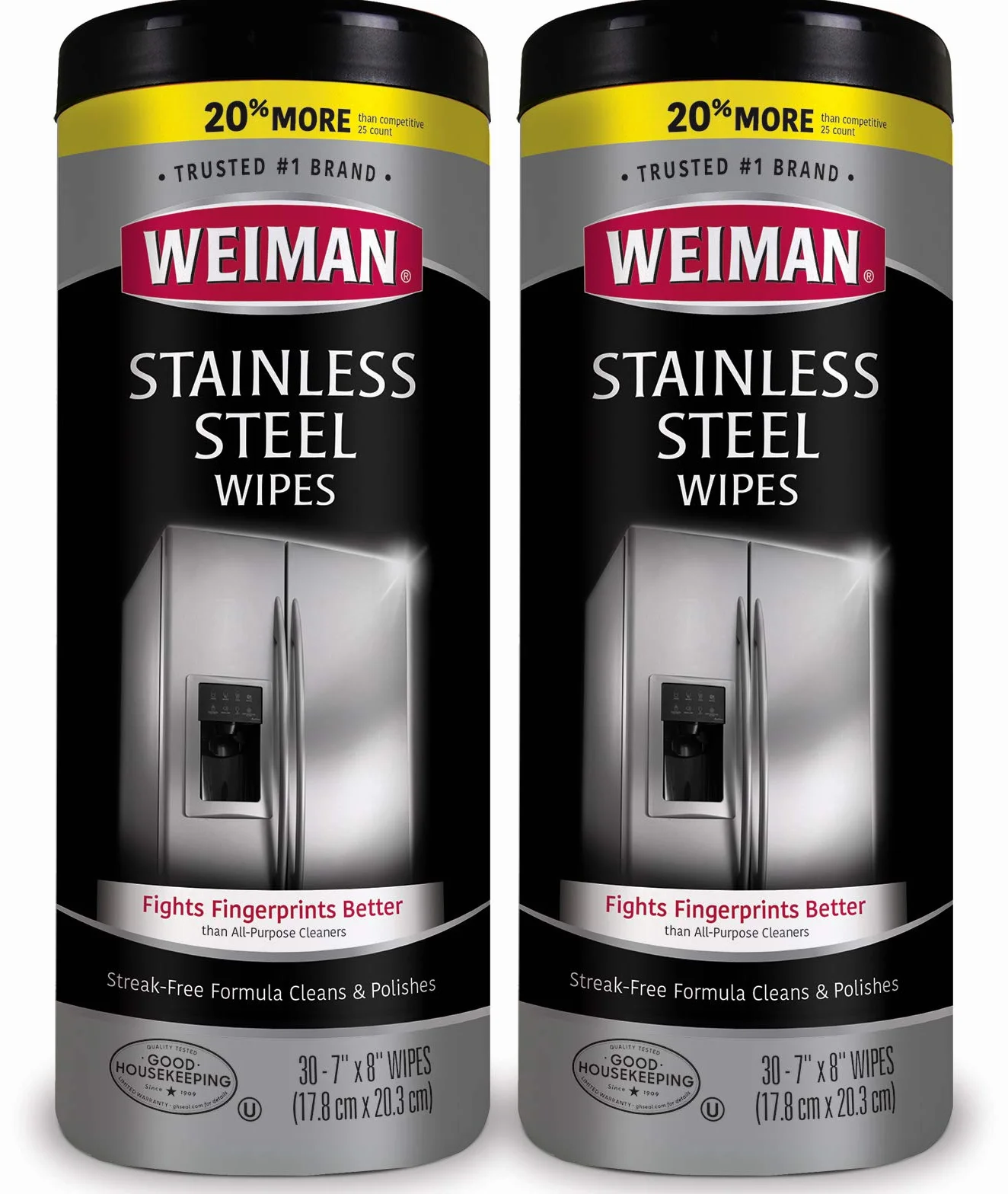 Weiman Stainless Steel Wipes - Salviette per la Pulizia di Superfici in Acciaio Inossidabile - Confezione da 2