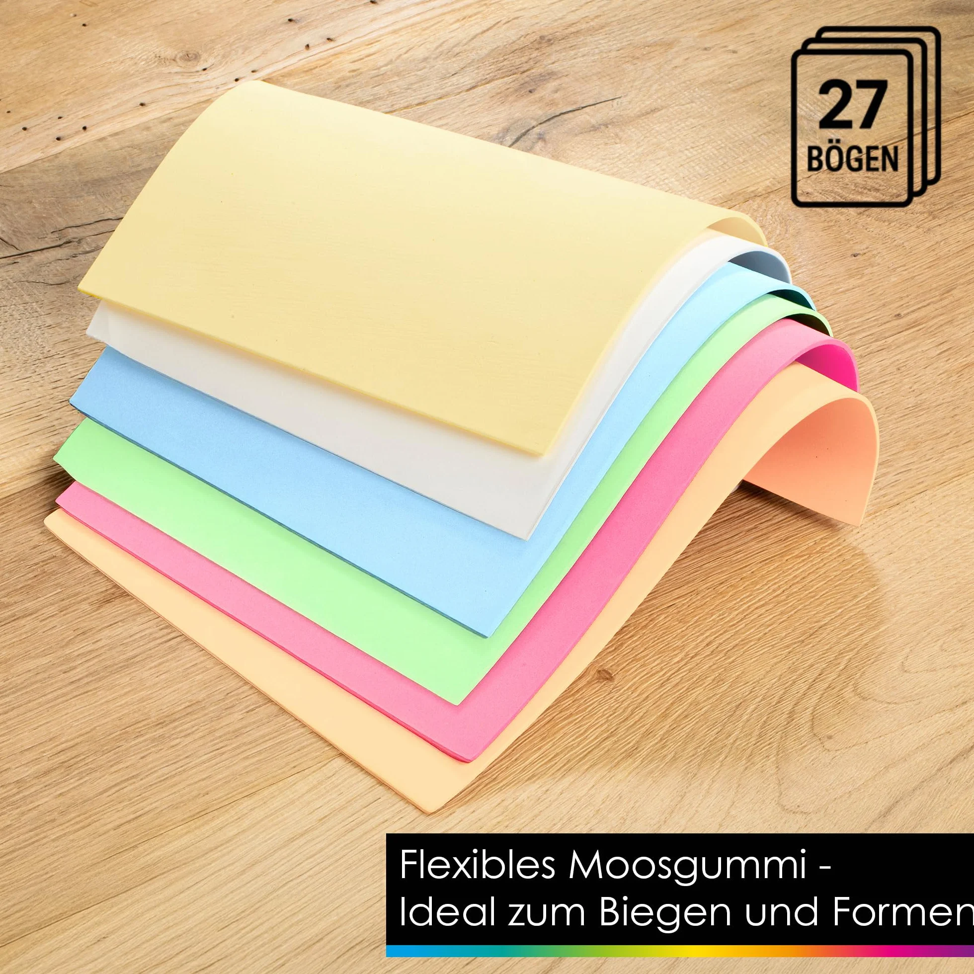 OfficeTree 27x Fogli Gomma EVA Pastello A4 2mm 9 Colori Non Autoadesivo per Lavoretti Bricolage Scrapbooking