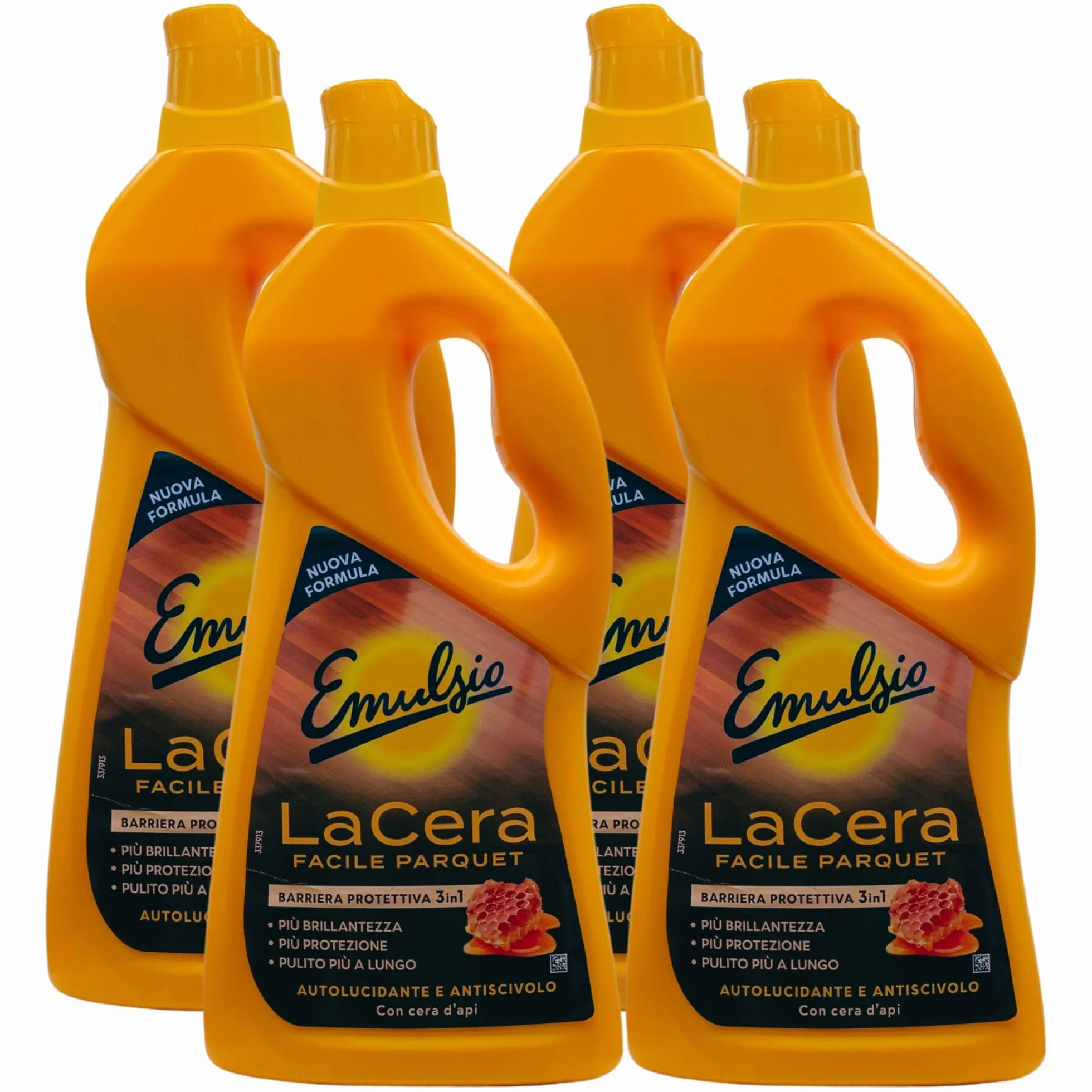 Cera Facile PARQUET, Barriera Protettiva 3In1: Più Brillantezza, Protezione e Pulito Più a Lungo. Autolucidante e Antiscivolo, Con Cera D'Api 725ml (4 Unità)