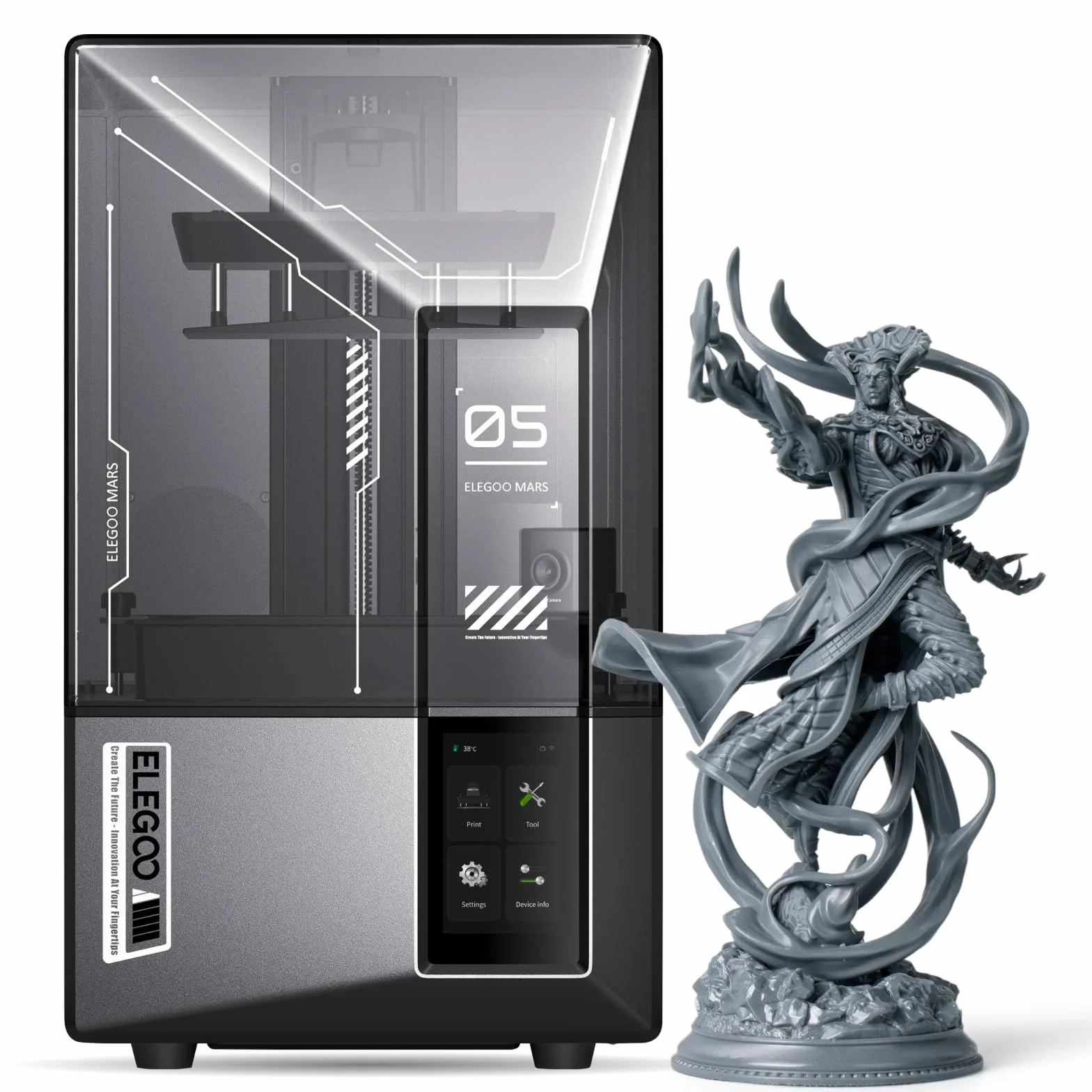 ELEGOO Mars 5 Ultra 9K Stampante 3D Resina,150 mm/h di Stampa ad Alta Velocità, Livellamento Automatico e Rilevamento Intelligenti, Trasferimento WiFi, 153,36 x 77,76 x 165 mm³