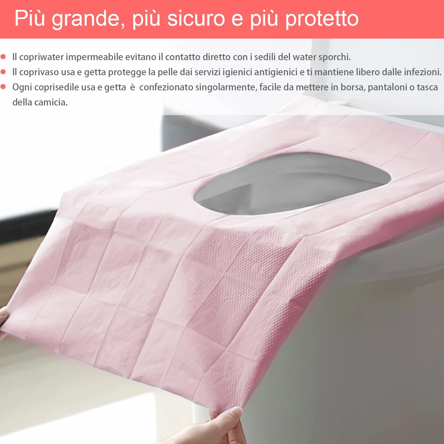 Copriwater Usa e Getta Igienici Monouso Universale per WC Impermeabile Tascabile Antibatterico Biodegradabili 40 Pezzi Rosa