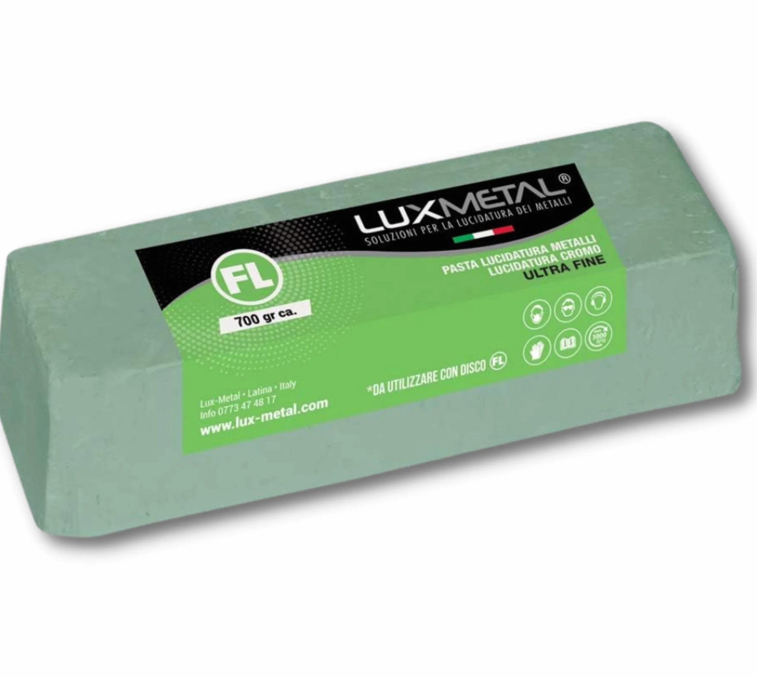 Lux Metal Pasta Abrasiva Lucidante Verde Ultra Fine 700 gr Lucidatura Metalli Cera Per Lucidare Acciaio Inox Alluminio Ferro Lucida Cromature Legno Plexiglass Solida Marmo Ottone Rame Plastica Resina