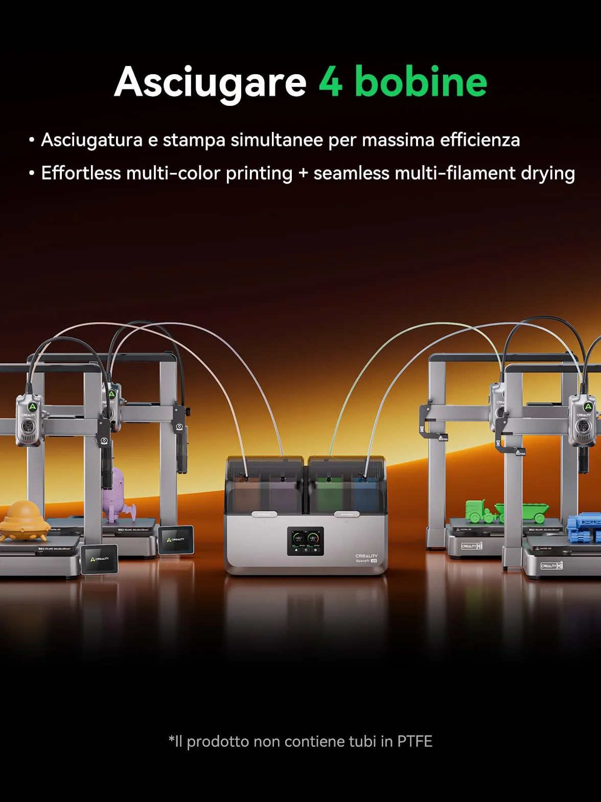 Creality Space Pi X4 Filament Dryer, 4 Bobine & Doppia Camera Riscaldante, 200W PTC (85°C), 360° Riscaldamento, Essiccazione Rapida, Stoccaggio Anti-Umidità per PLA PETG TPU ABS 1,75/2,85 mm