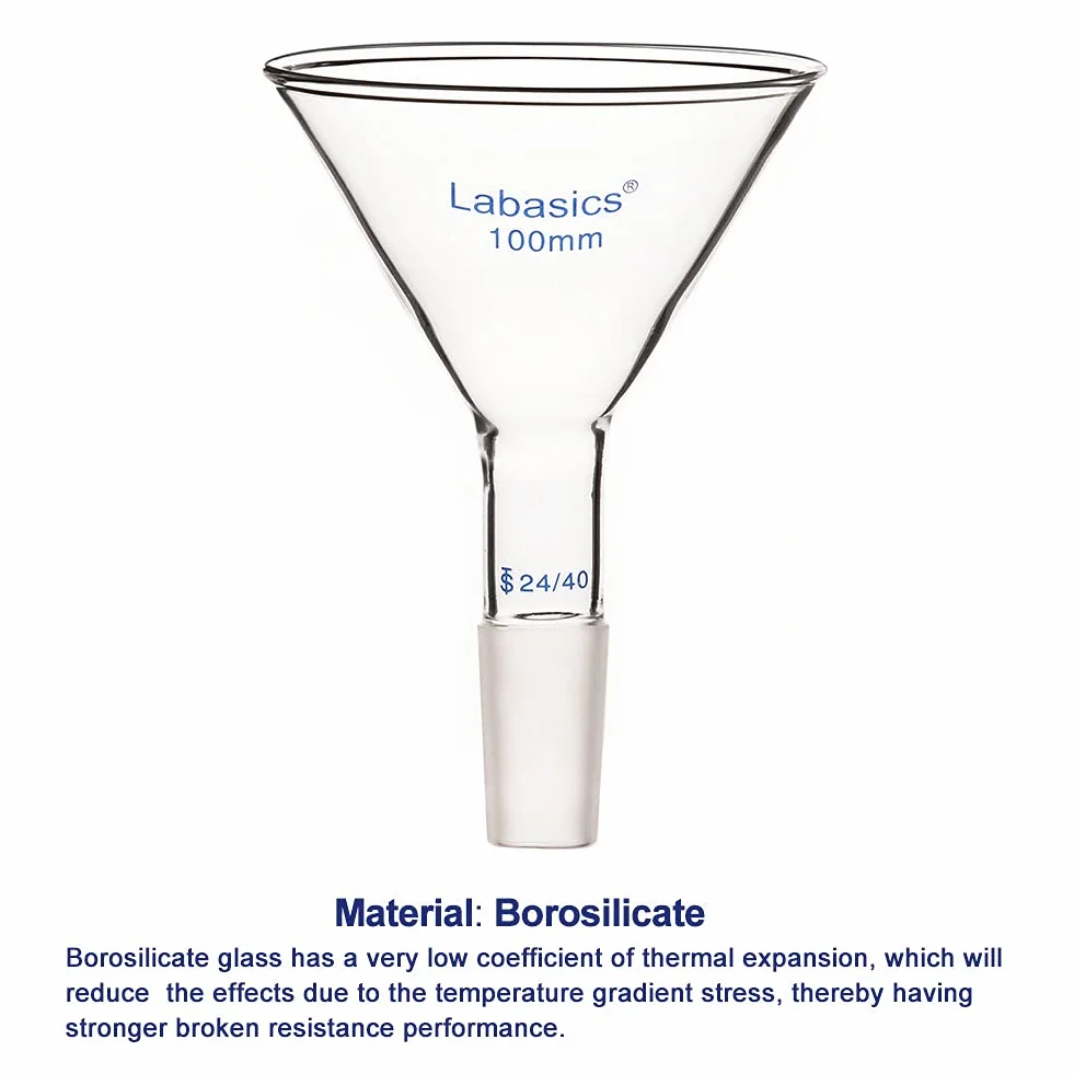 Labasics Imbuto da Laboratorio, Triangolo Imbuto, Imbuto per Polvere a Stelo Corto in Vetro con Diametro Esterno Superiore di 100mm e Interno Giunto 24/40