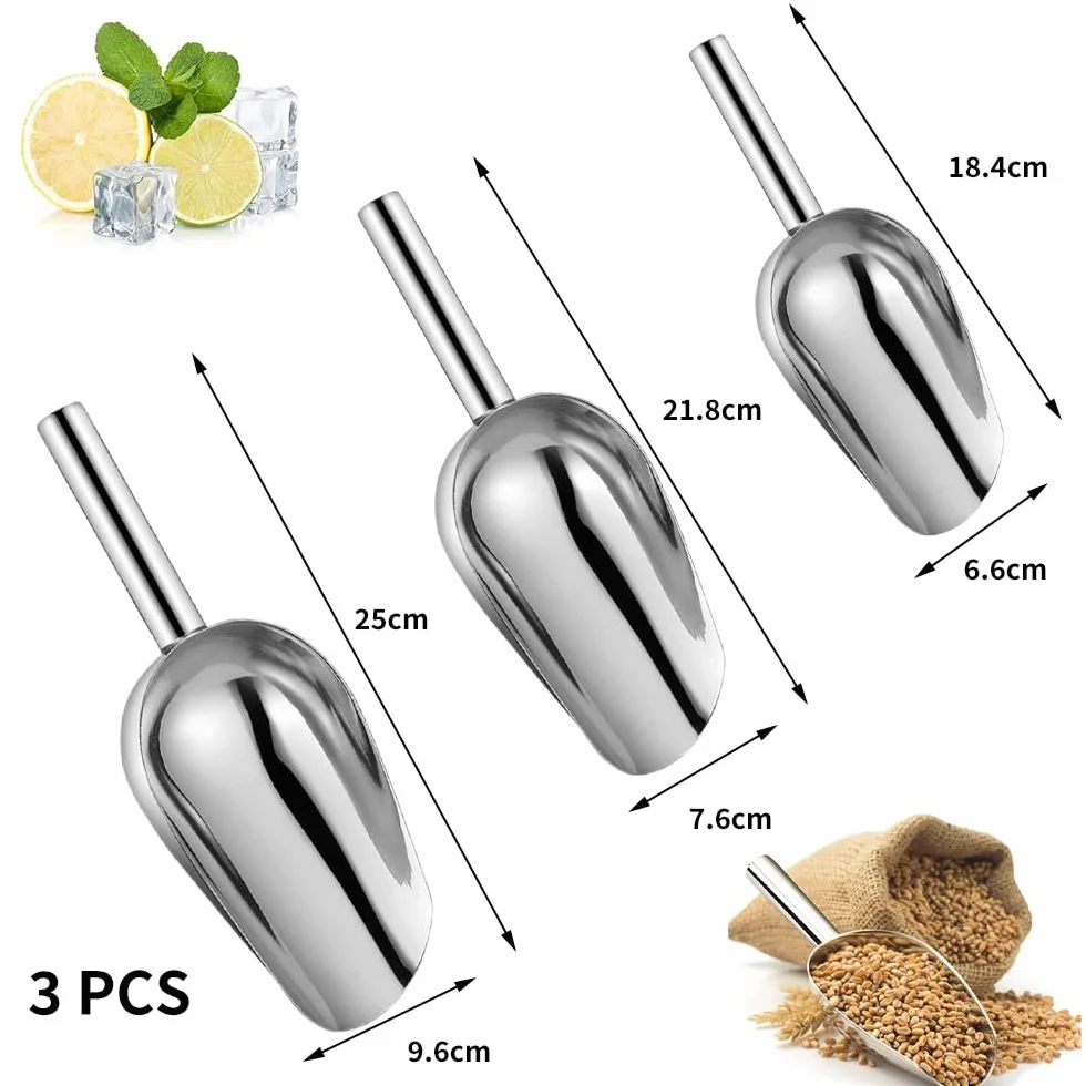 3 Pezzi Paletta per Ghiaccio,Pala Ghiaccio in Acciaio Inossidabile,Paletta per Farina,Paletta per Alimenti per Cubetti Di Ghiaccio,Dolci,Cereali