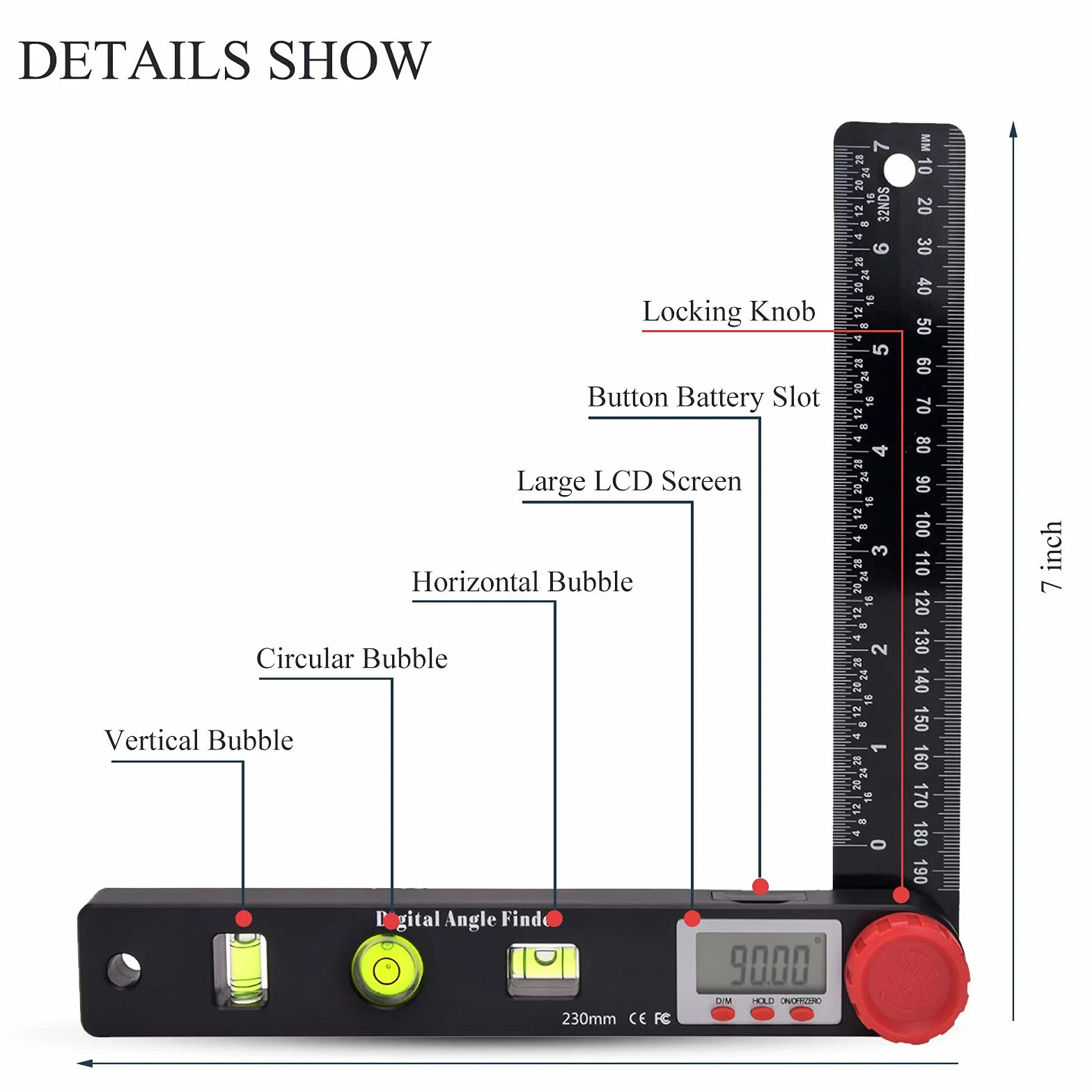 Goniometro Digitale 230mm 0-999.9° Angle Finder Inclinometro con LCD Livella Digitale