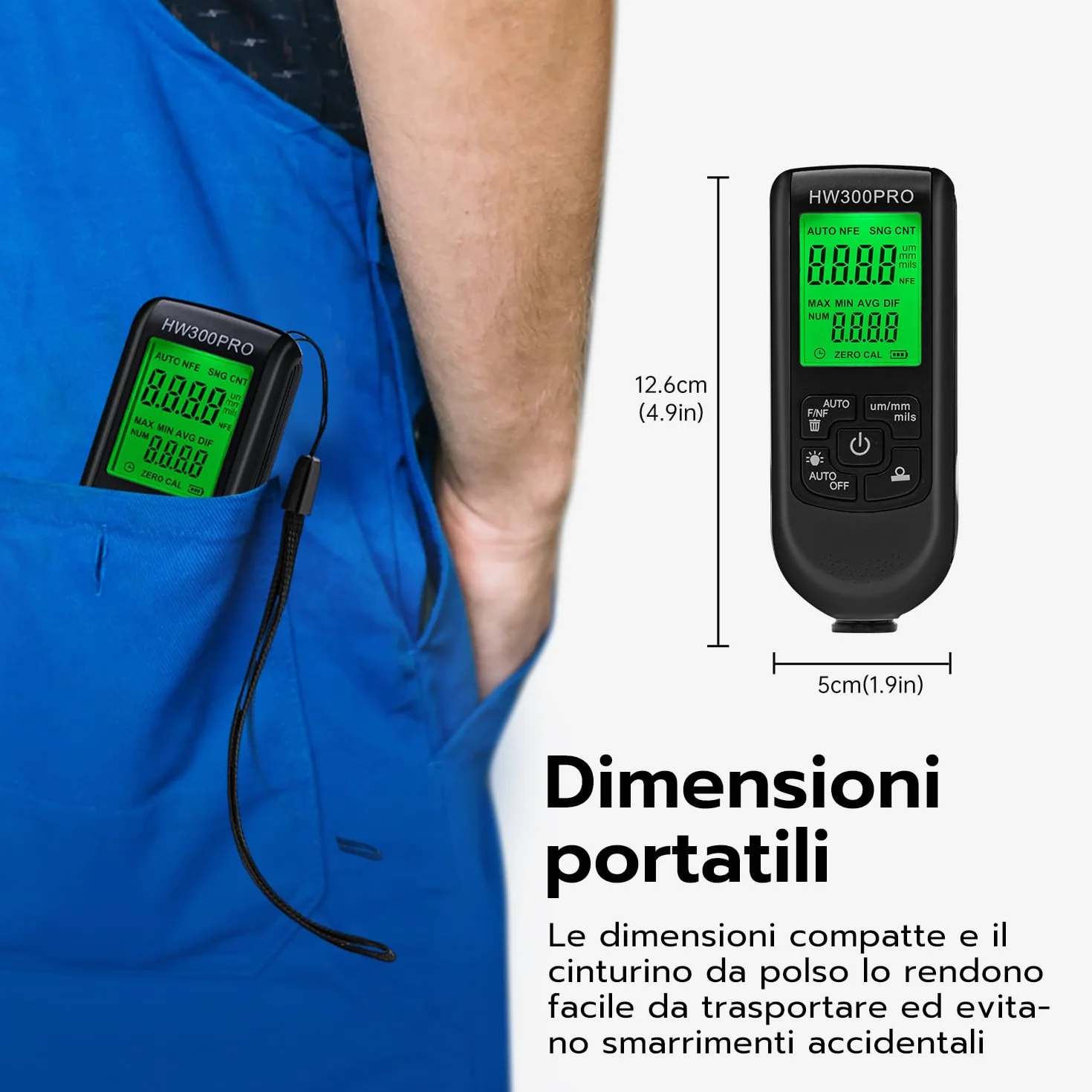 Misuratore di Spessore del Rivestimento Digitale, Spessimetro Vernice 0-2000 um, Display LCD Nero