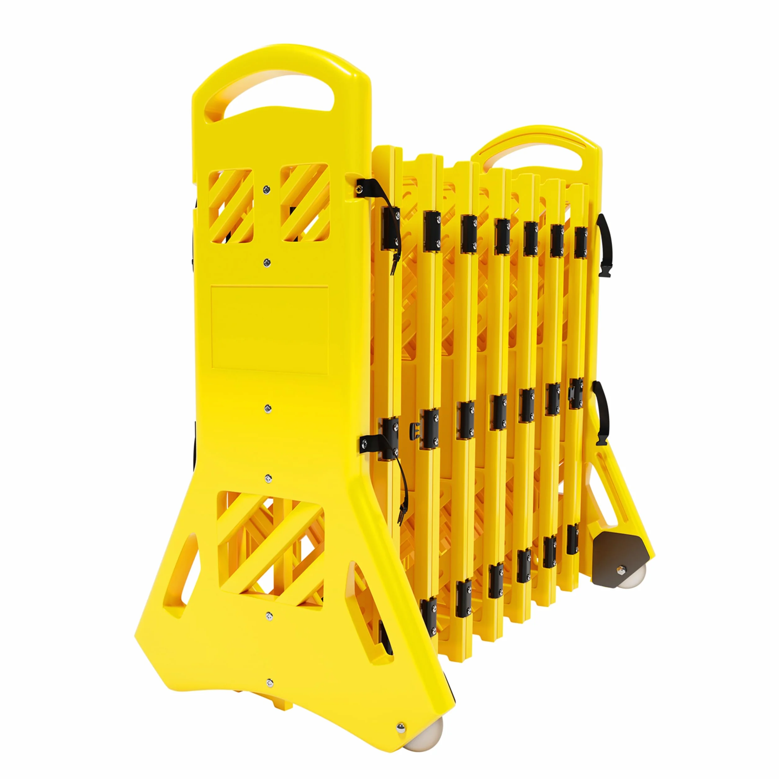 Barriera in plastica pieghevole espandibile - Gialla | Barricata di sicurezza da 4 metri con maniglia e ruota | Barriera in plastica portatile
