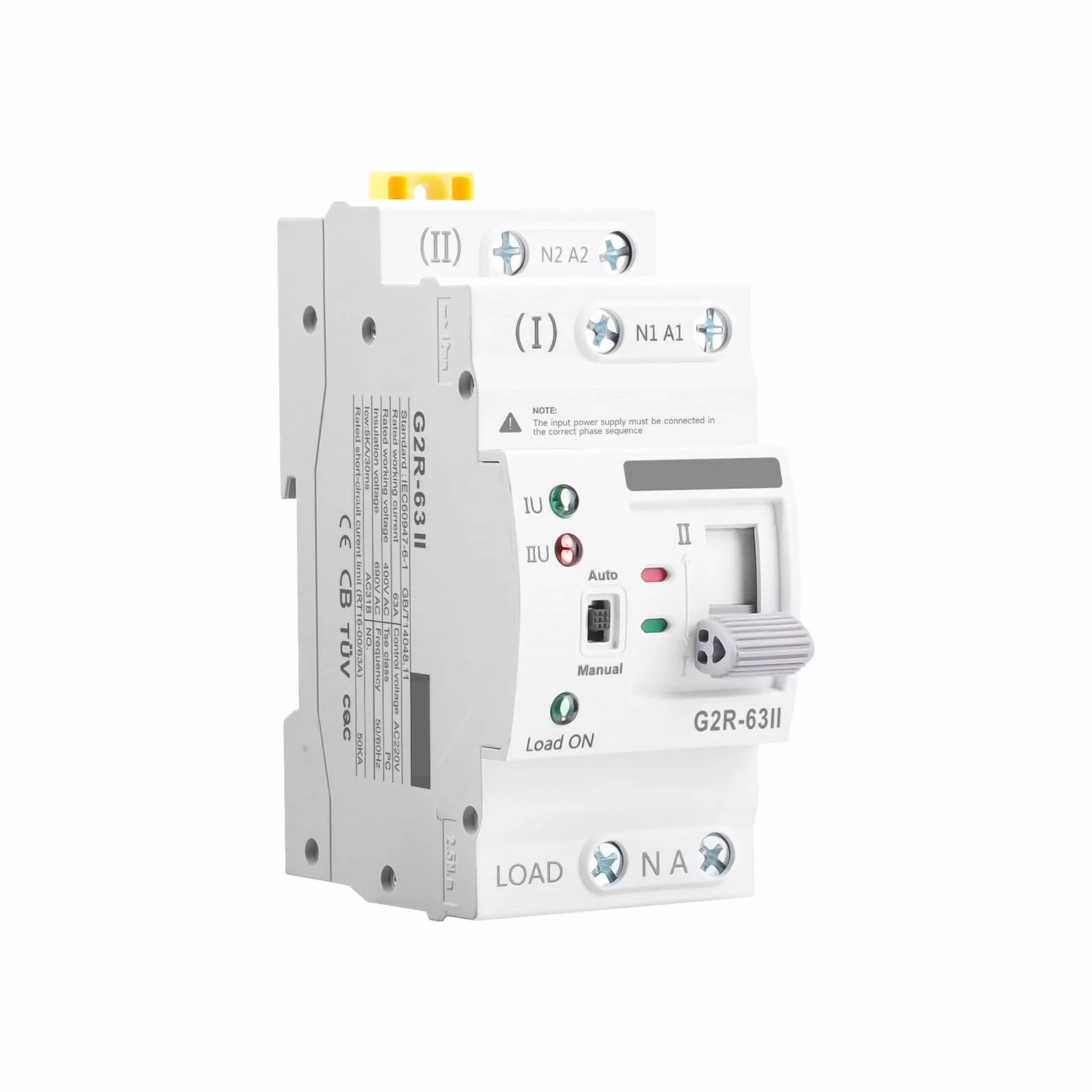 6-63a ATS Interruttore Trasferimento Automatico 2P 220V Dual Power Commutatore di Rete Automatico Fotovoltaico Commutatore 2 Posizioni Doppia Alimentazione per Impianti Domestici e Industriali