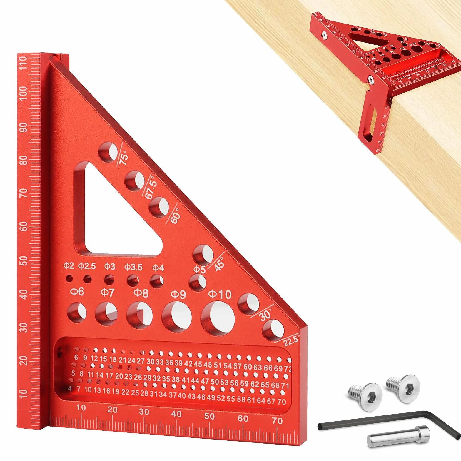 3D Squadra da Falegname con Perni Nascosti, Squadretta Falegname per Carpentiere, Squadra Combinata Multifunzione, 22.5-90°Squadra da Carpentiere in Alluminio per falegname, Ingegnere, ecc