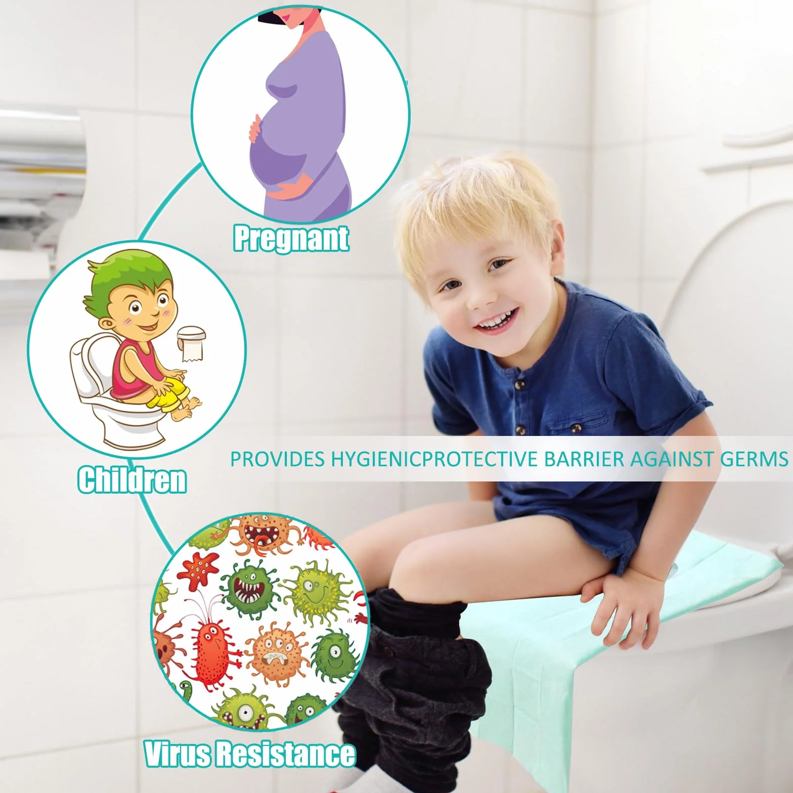 Copriwater Usa e Getta Igienici Monouso 60 Pezzi per Adulti e Bambini, Coprigabinetto Igiene Coprivaso Tavoletta Confezionati Singolarmente per WC Viaggio Ospedale Casa (Verde)