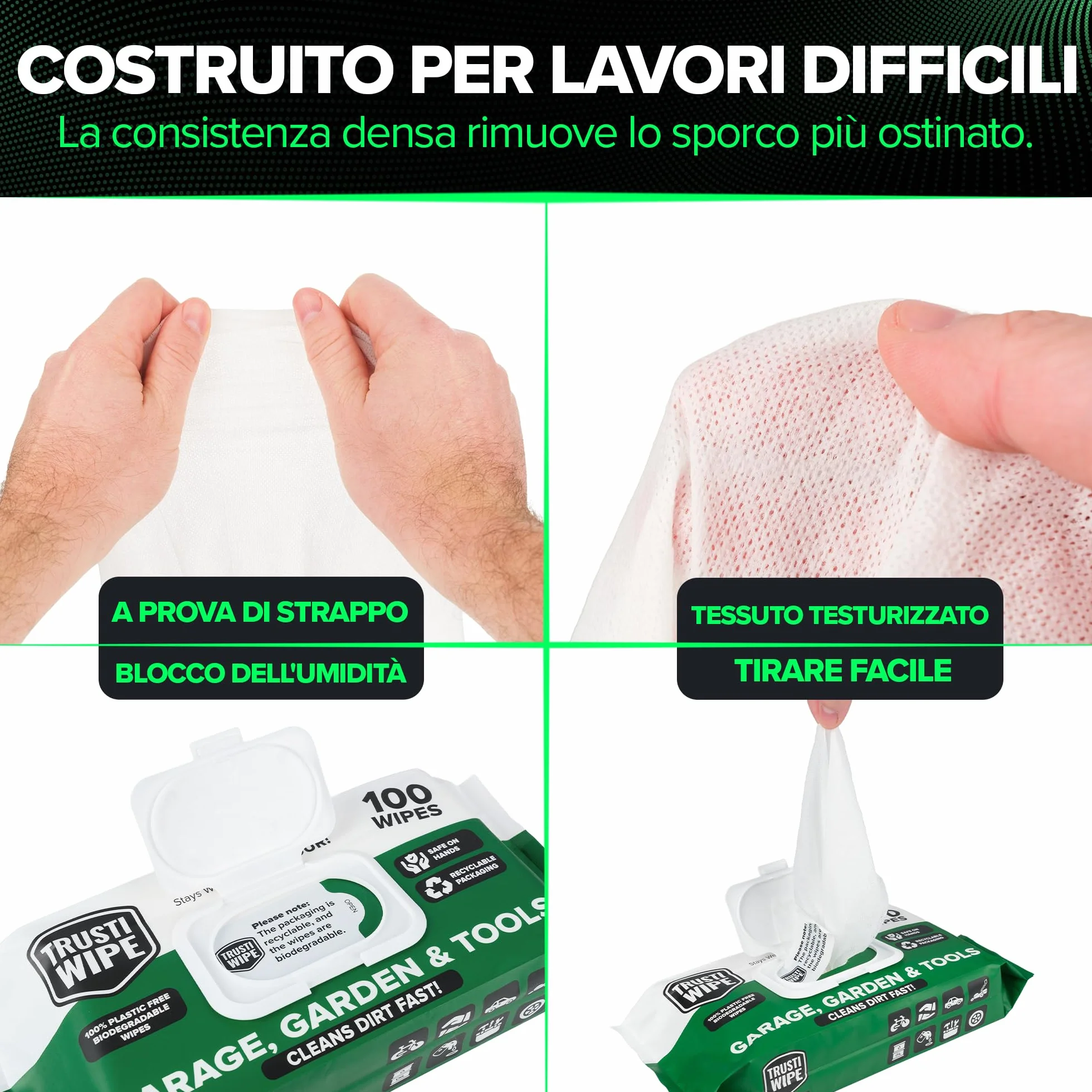 Salviette per la pulizia multisuperficie extra large 30x25 cm biodegradabili per garage officina auto