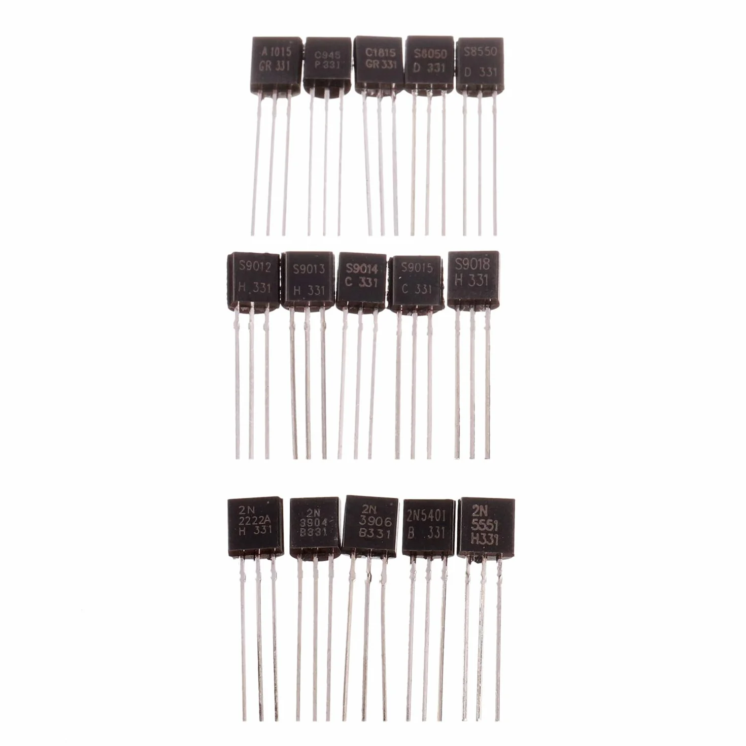 BOJACK 15 Valori 750 pezzi Kit assortimento transistor PNP NPN A1015 C945 C1815 S8050 S8550 S9012 S9013 S9014 S9015 S9018 2N2222 2N3904 2N3906 2N5401 2N5551