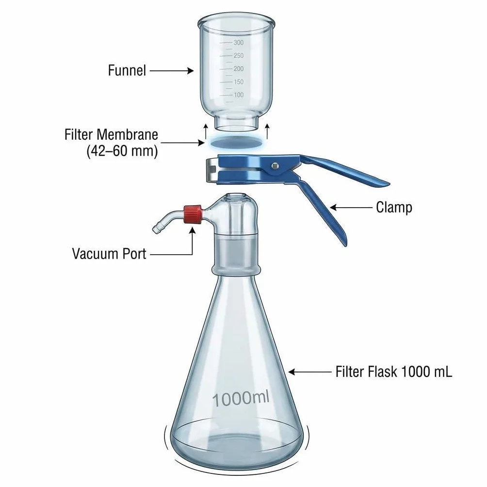 QWORK 1000 ml vetro vuoto filtrazione distillazione apparecchio per il filtraggio in laboratorio con imbuto graduato 300 ml