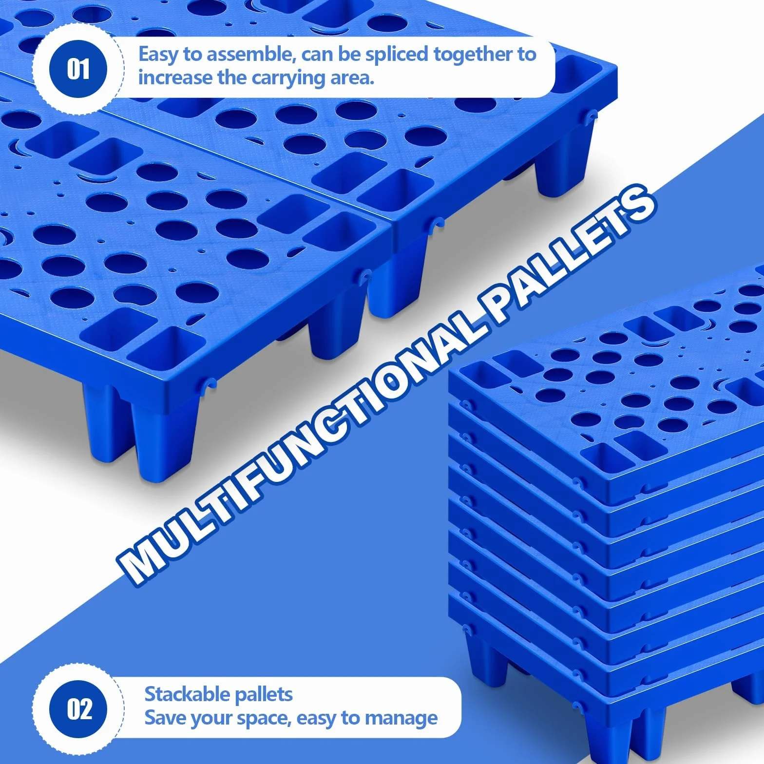 Set di 6 pallet leggeri in plastica, pallet leggero con griglia traspirante per supermercati, ristoranti, negozi, magazzini, scantinati, 50 x 30 x 10 cm