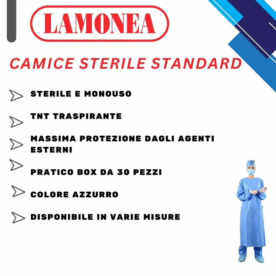 Camice Sterile Standard Monouso Traspirante Massima Protezione Box 30 Pezzi Azzurro (L)