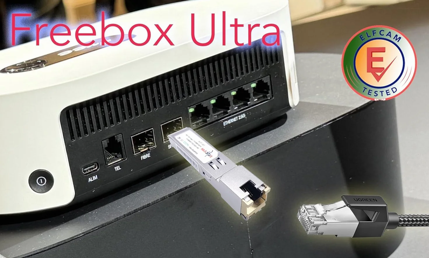 Elfcam 10Gb SFP+ RJ45 Modulo 10Gbase-T-30m con Cavo Cat8 2m per Freebox Ultra