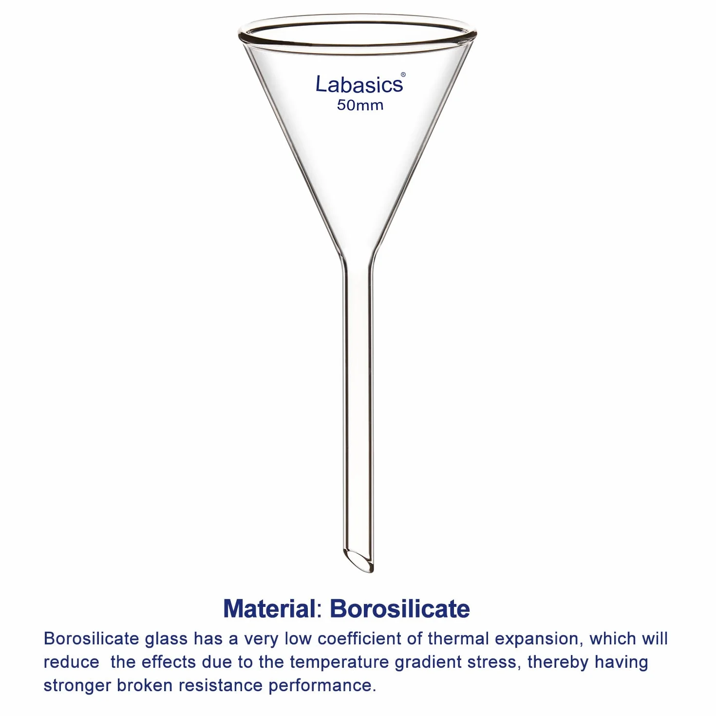 Labasics 2 Pezzi Imbuto in Vetro Borosilicato Glass Funnel, Imbuti da Laboratorio, Gambo Corto Diametro 50 mm, Lughezza Stelo 50 mm