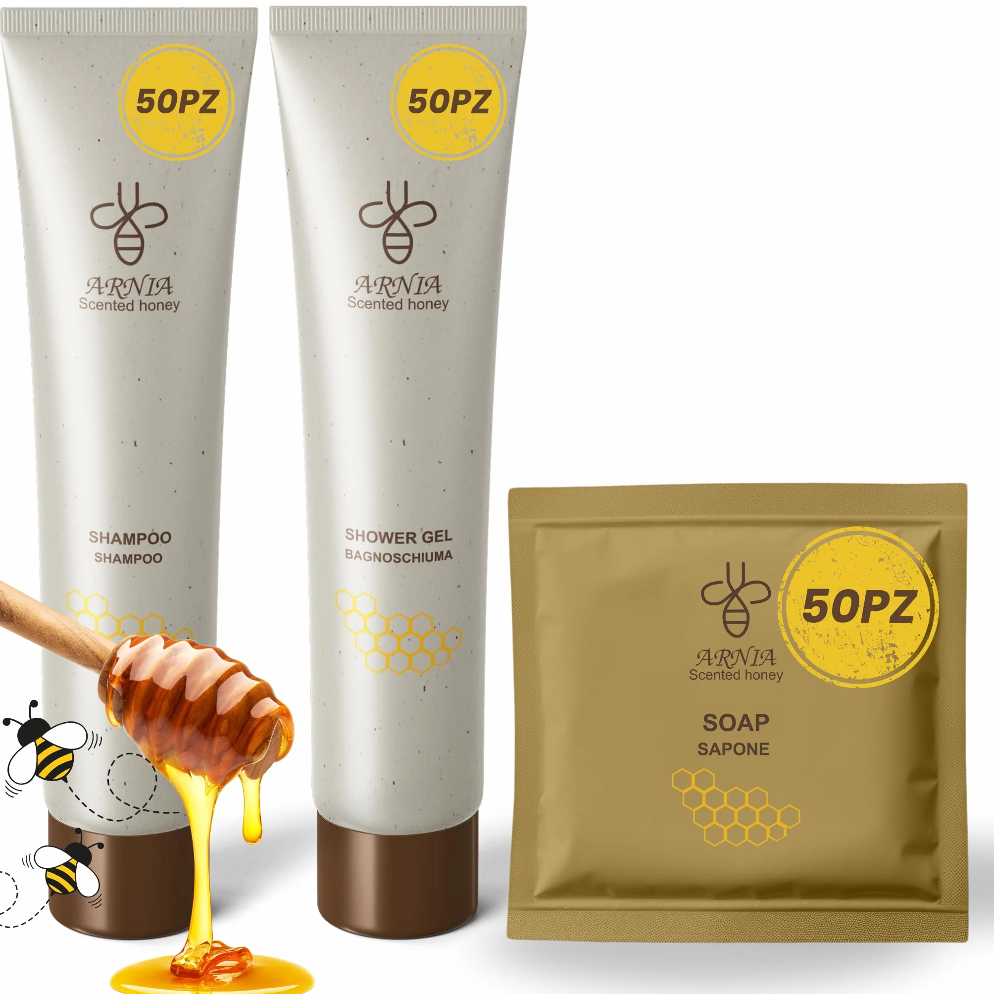 Kit Cortesia B&B Hotel Bagno Monouso 150 Pezzi 50x Bagnoschiuma 40ml 50x Shampoo 40ml 50x Sapone 15g