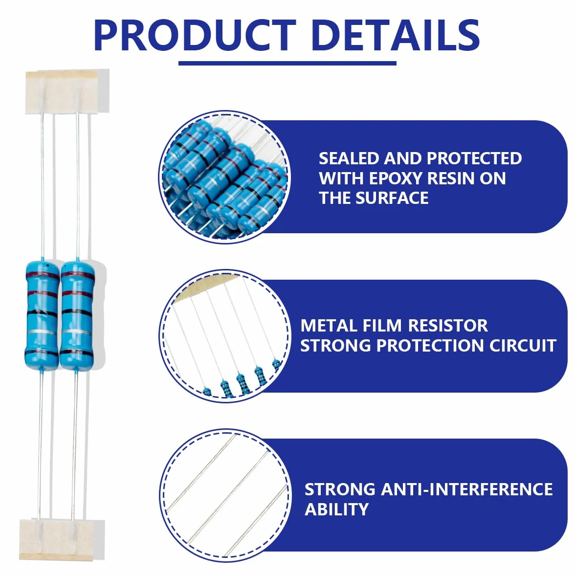 2.2 Ohm 2W 1% Resistenza Film Metallo 50 Pz DIY