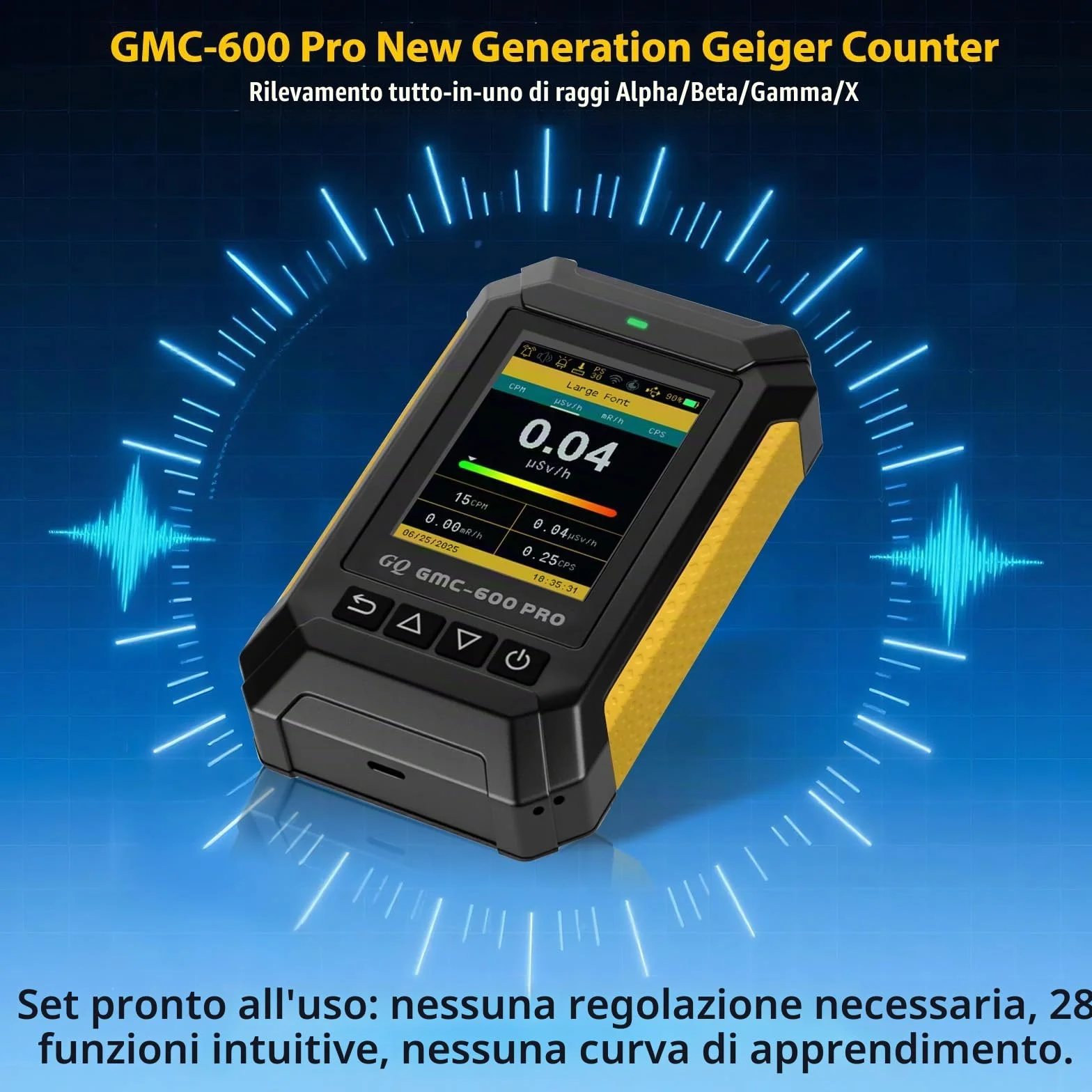 GQ GMC-600 PRO Contatore Geiger Rilevatore di Radiazioni Nucleari Dosimetro per Alpha, Beta, Gamma, Radiazioni a Raggi X Portatile Monitor con Dati in Tempo Reale, Condivisione Globale dei Dati