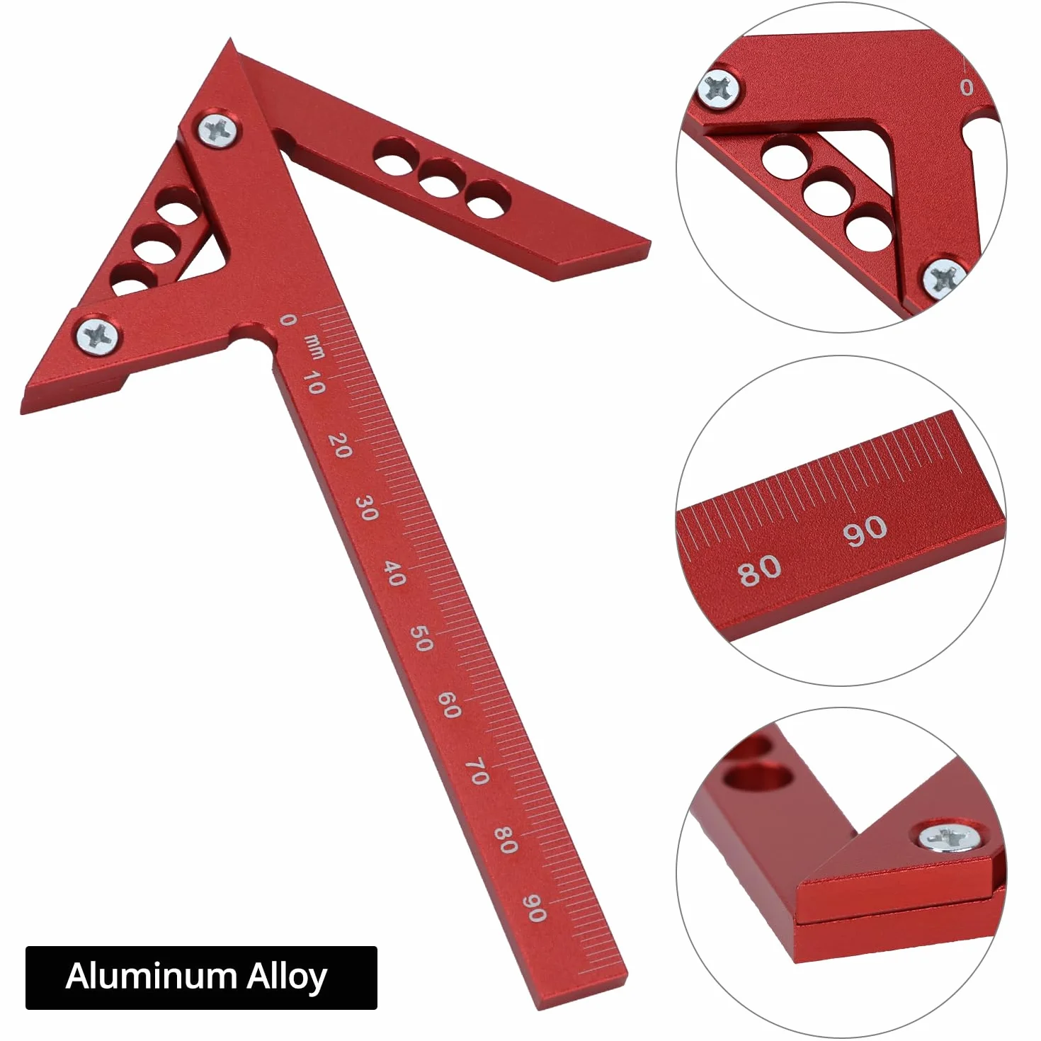 QWORK® Center Finder Angolo di centraggio 45/90 gradi con scala da 105 mm, strumento di misurazione di precisione in lega di alluminio per linee centrali e angoli esatti