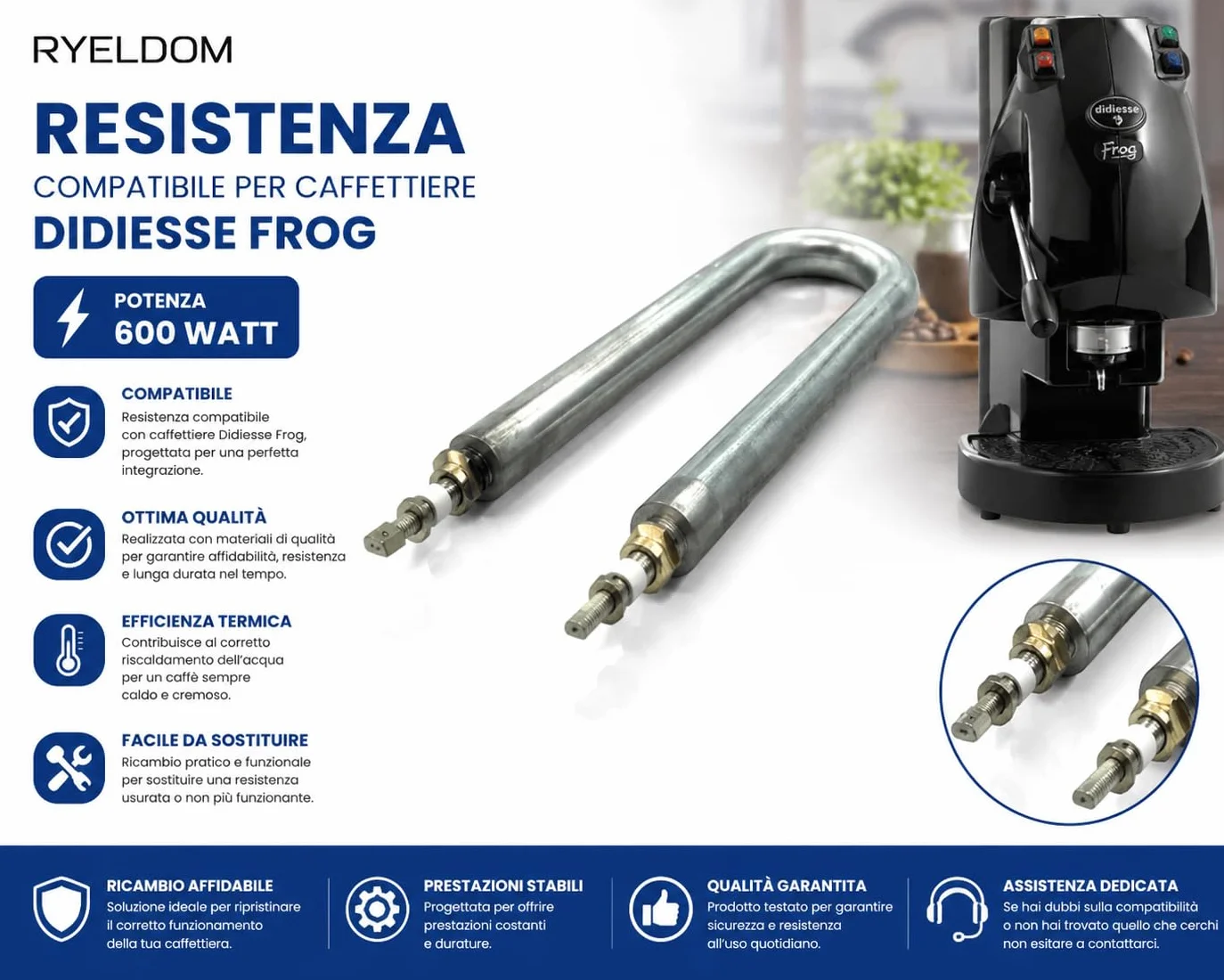 RYELDOM Resistenza compatibile per Caffettire Didiesse Frog 600 Watt