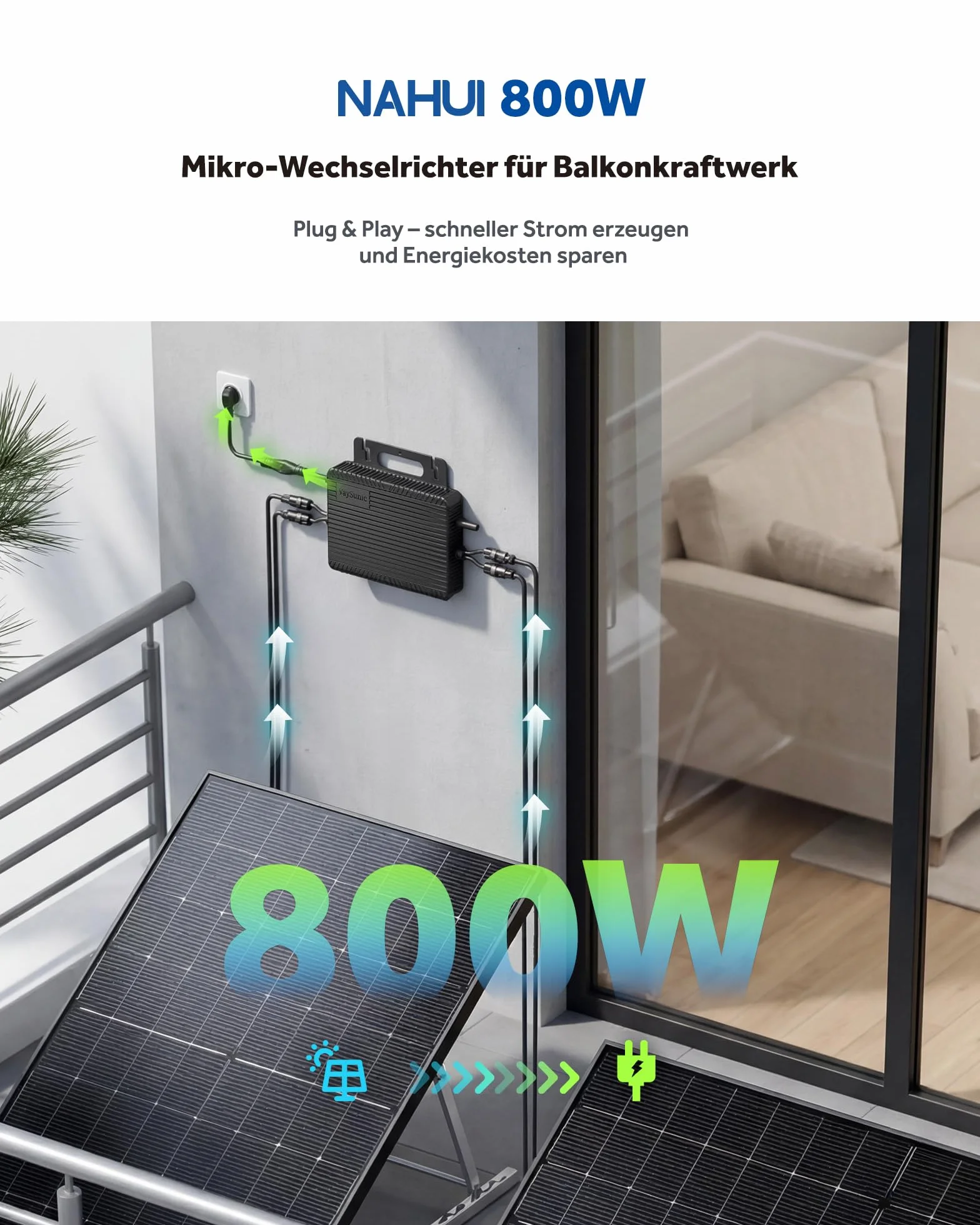 Micro inverter da 800 W con Wi-Fi integrato, 0% IVA, inverter plug & play – ideale per centrali elettriche da balcone, certificazione PV VDE, impermeabile IP67, tecnologia MPPT, controllo tramite app