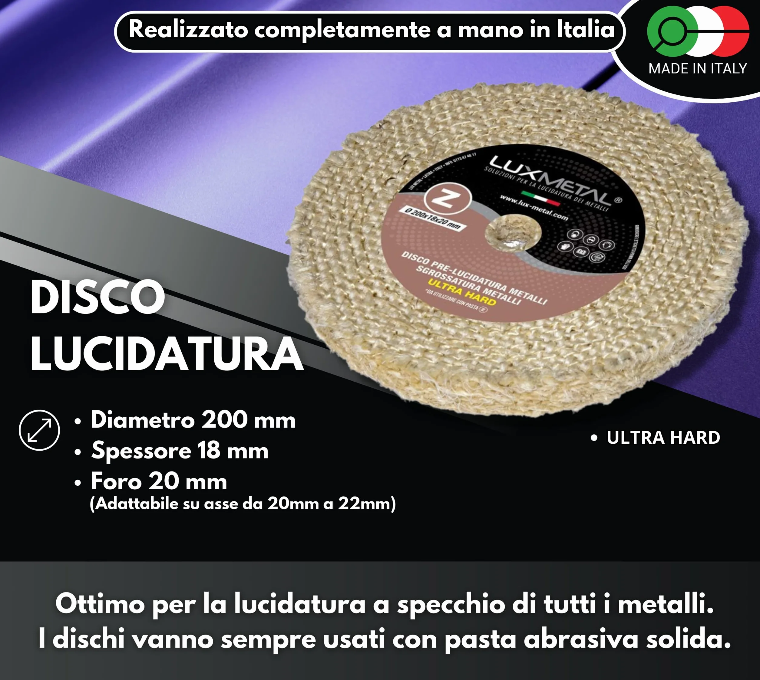 Dischi In Sisal Pura Per Lucidare A Specchio Metalli Acciaio Inox 200 mm Lux Metal