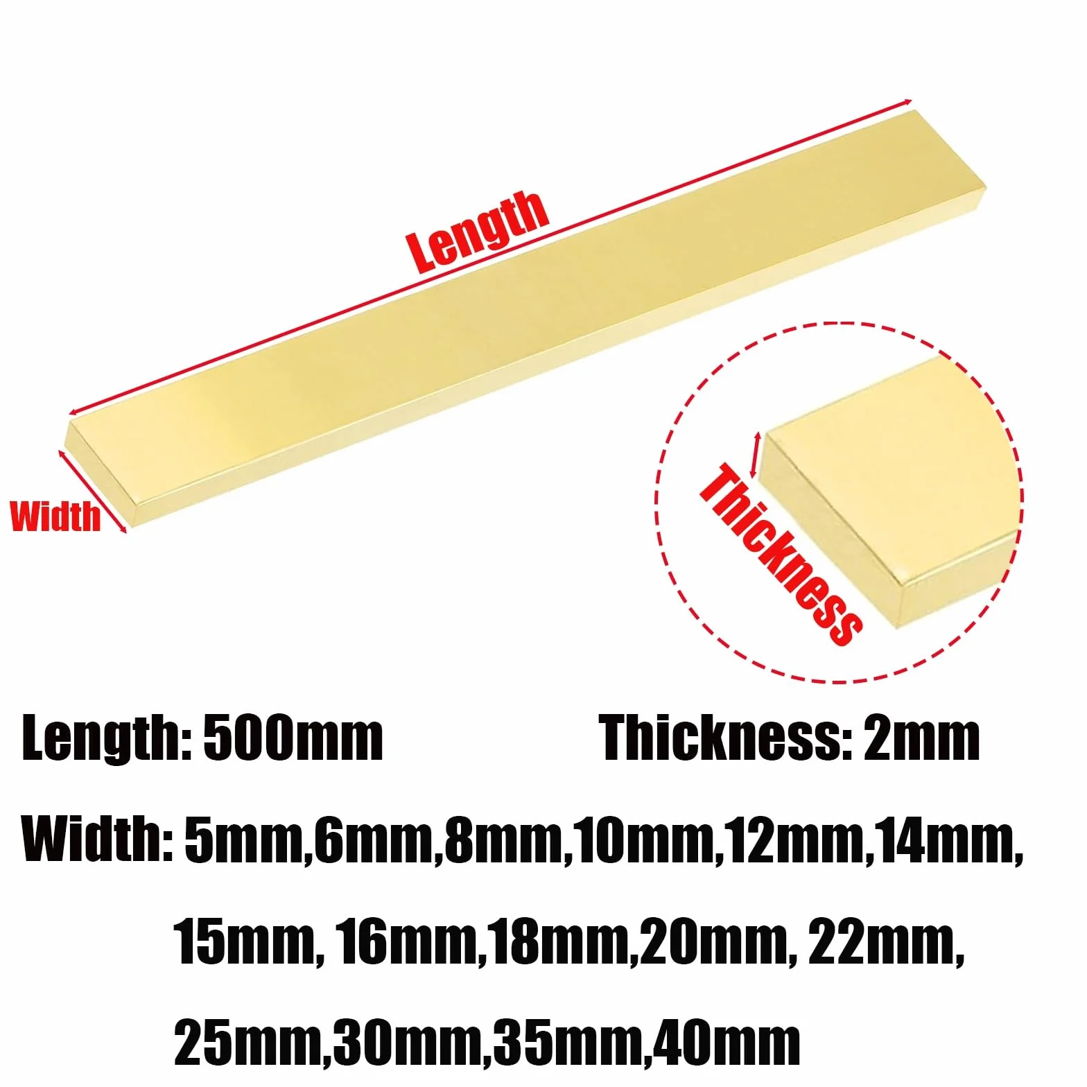 Barra Piatta Ottone H59 2mm Spessore 500mm Lunghezza Larghezza 5mm-40mm Massiccio Rettangolare Lamiera Metallo Per Lavorazione CNC Fai Da Te Taglio Metallica Industriali(2 * 5 * 500mm)